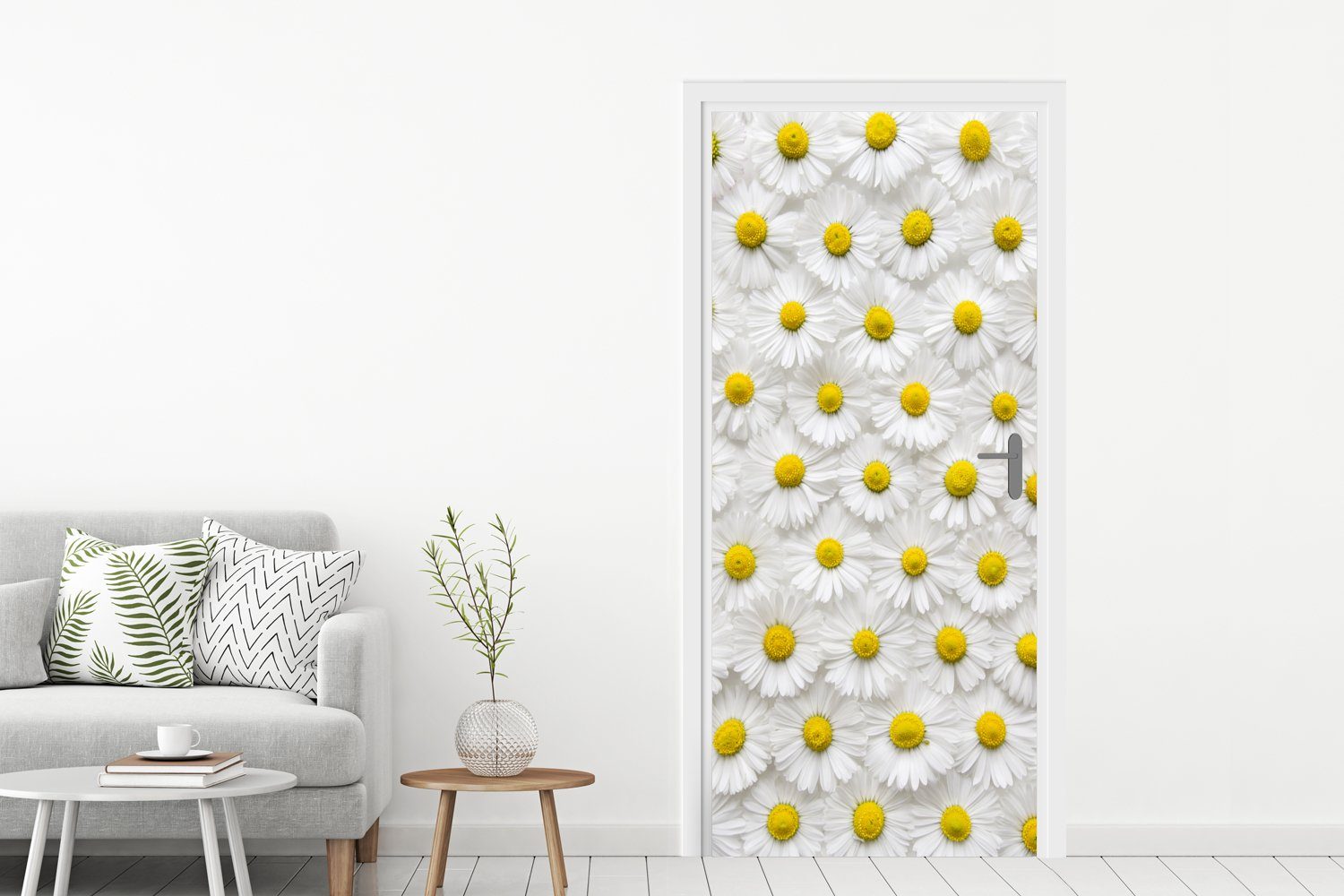 MuchoWow Türtapete Ein florales Muster aus Gänseblümchen, Matt, bedruckt, (1 St), Selbstklebende Tapete, Folie für Möbel, 75x205 cm