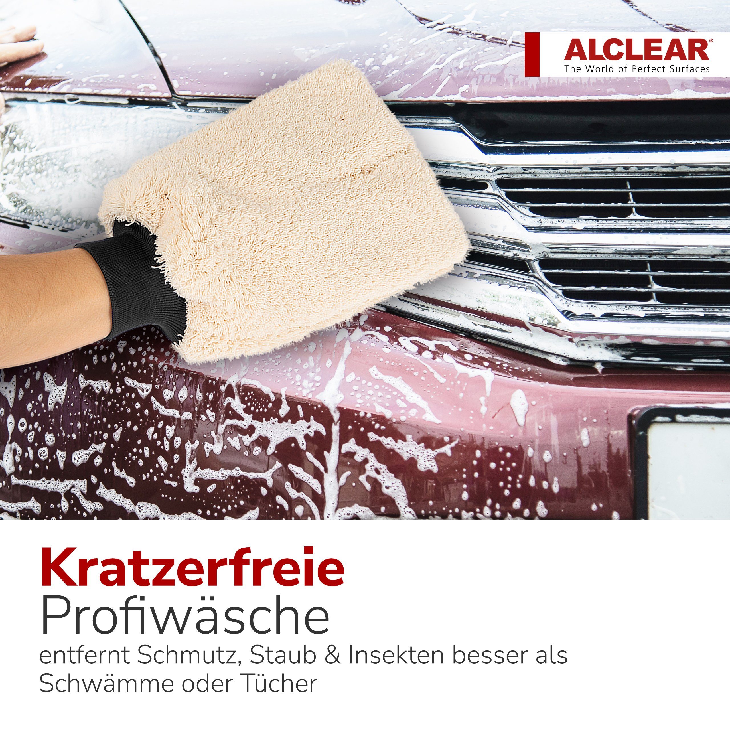 ALCLEAR 950013WH Ultraweicher Mikrofaser Auto Waschhandschuh, saugstark Mikrofasertuch (80% Polyester, 20% Nylon) – Bild 5 von 5