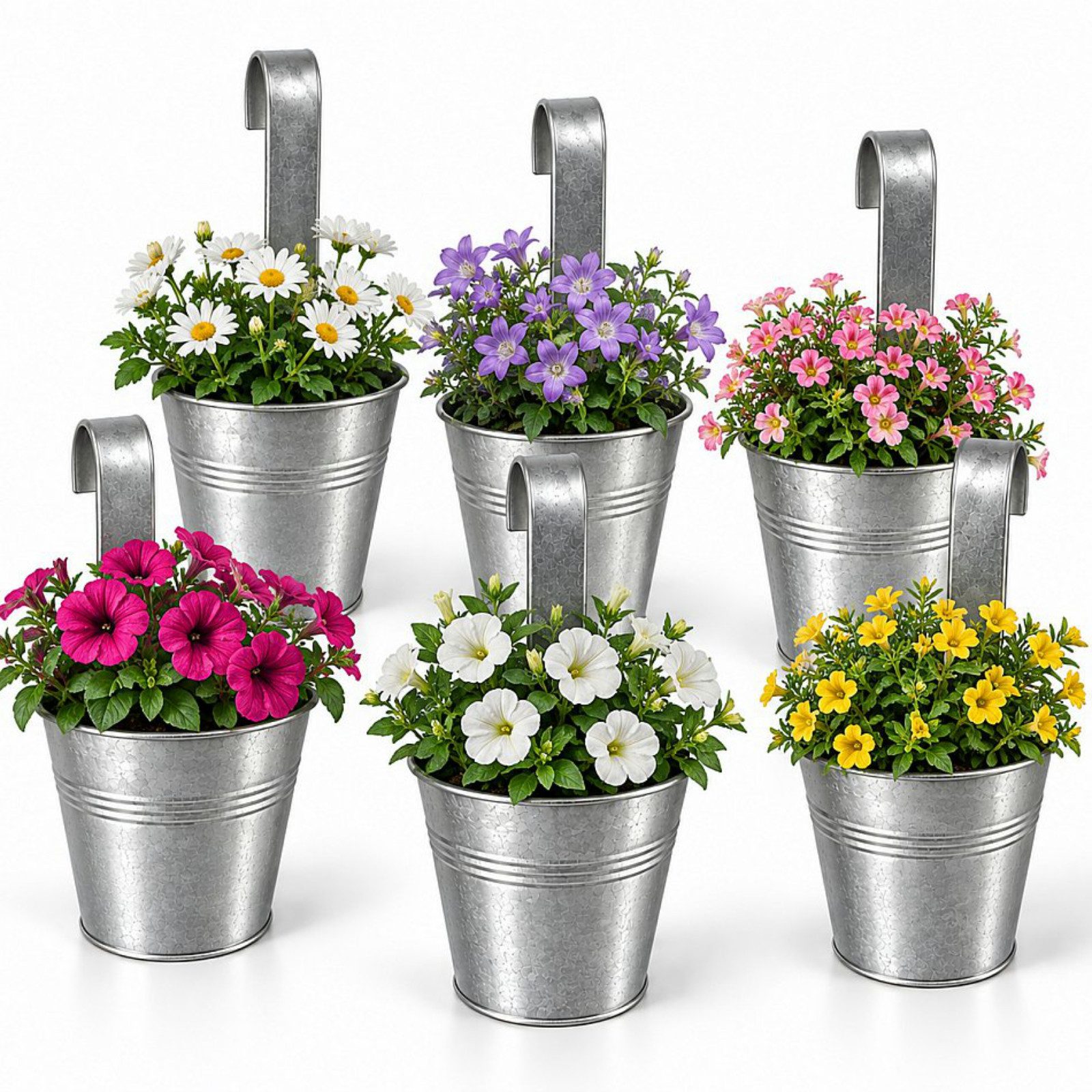 Koopman Blumentopf Blumenkübel Pflanztopf mit Haken 6er Set (Set, Packung), Verzinkt, 28,5x13,5x19cm, je 1,3L, Silberfarben