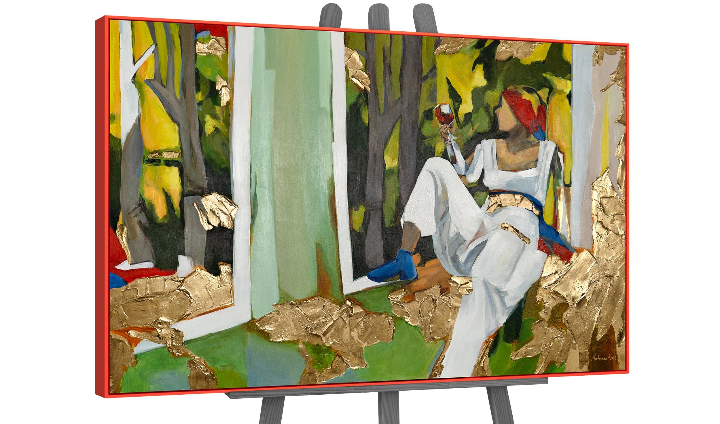 YS-Art Gemälde Inspiration, Menschen Mit Rahmen in Rot