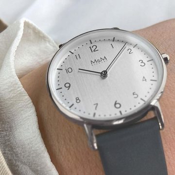 M&M Quarzuhr Armbanduhren Damen Leder Basic Line 32, (1-tlg), Analoguhr rund mit Lederarmband, Designer Uhr, deutsche Manufaktur, inkl. edles Etui