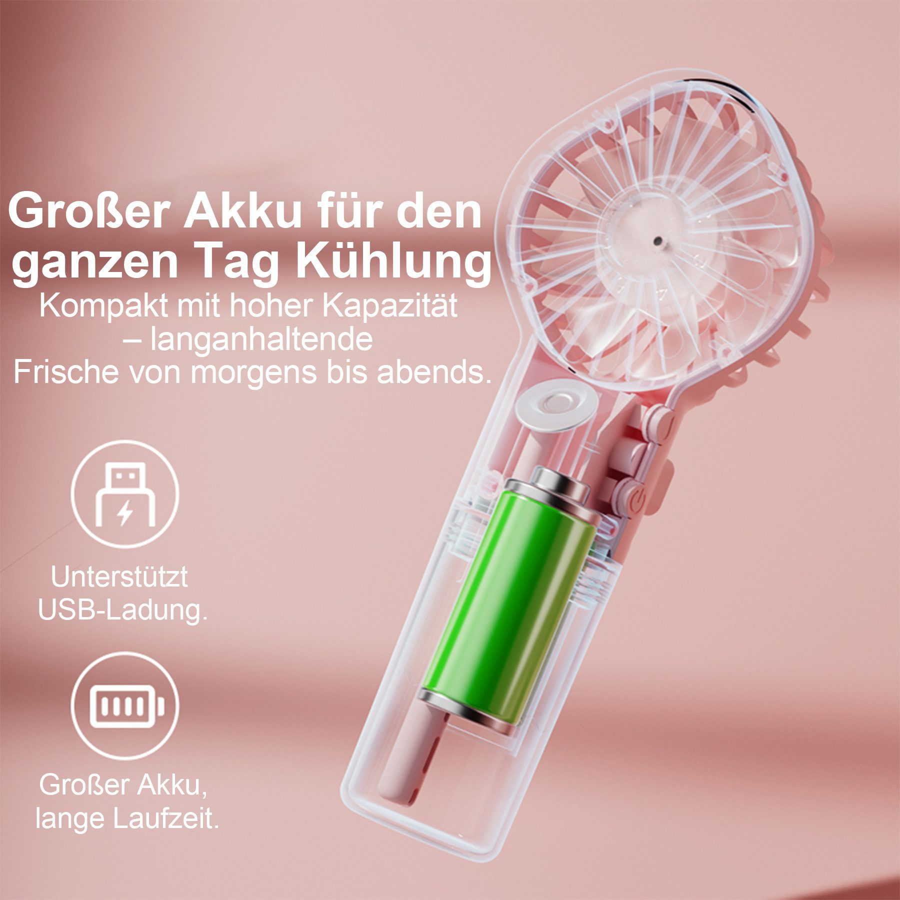 Senmudi Mini USB-Ventilator Handventilator, Tragbarer Mini Ventilator, Wiederaufladbar,800MAH, Kleiner Taschenventilator 4 Geschwindigkeiten mit Wassernebel für Büro