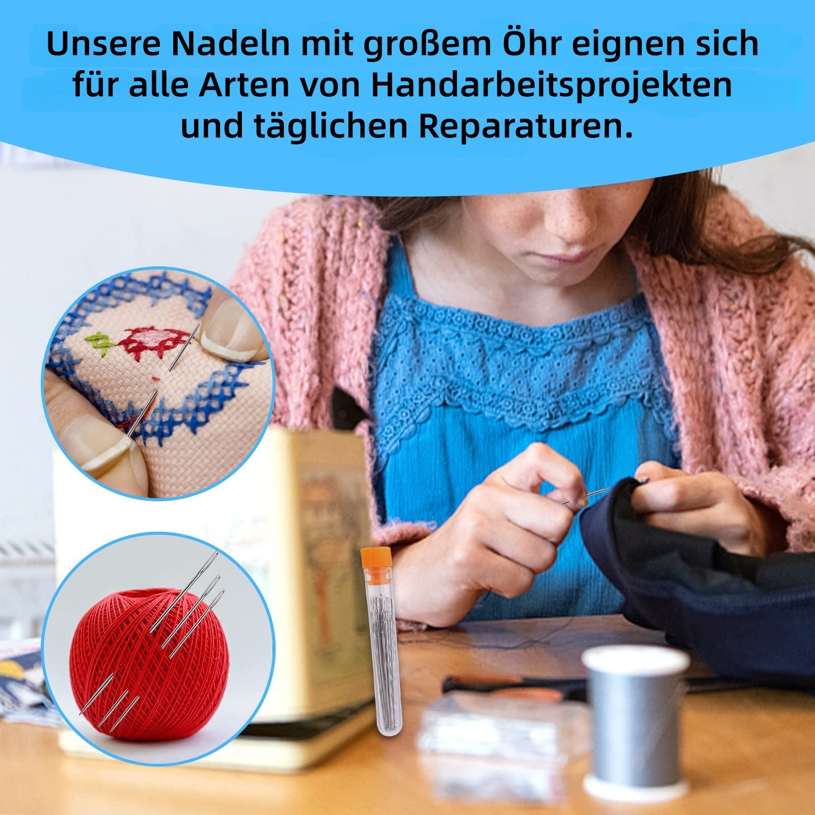 FOUORTUNATE-BEE Nähnadeln 25-teiliges Nähnadel-Set mit großen Ösen für Handarbeiten, Handnähnadeln für Nähen, Reparieren und Bastelarbeiten – Bild 4 von 5