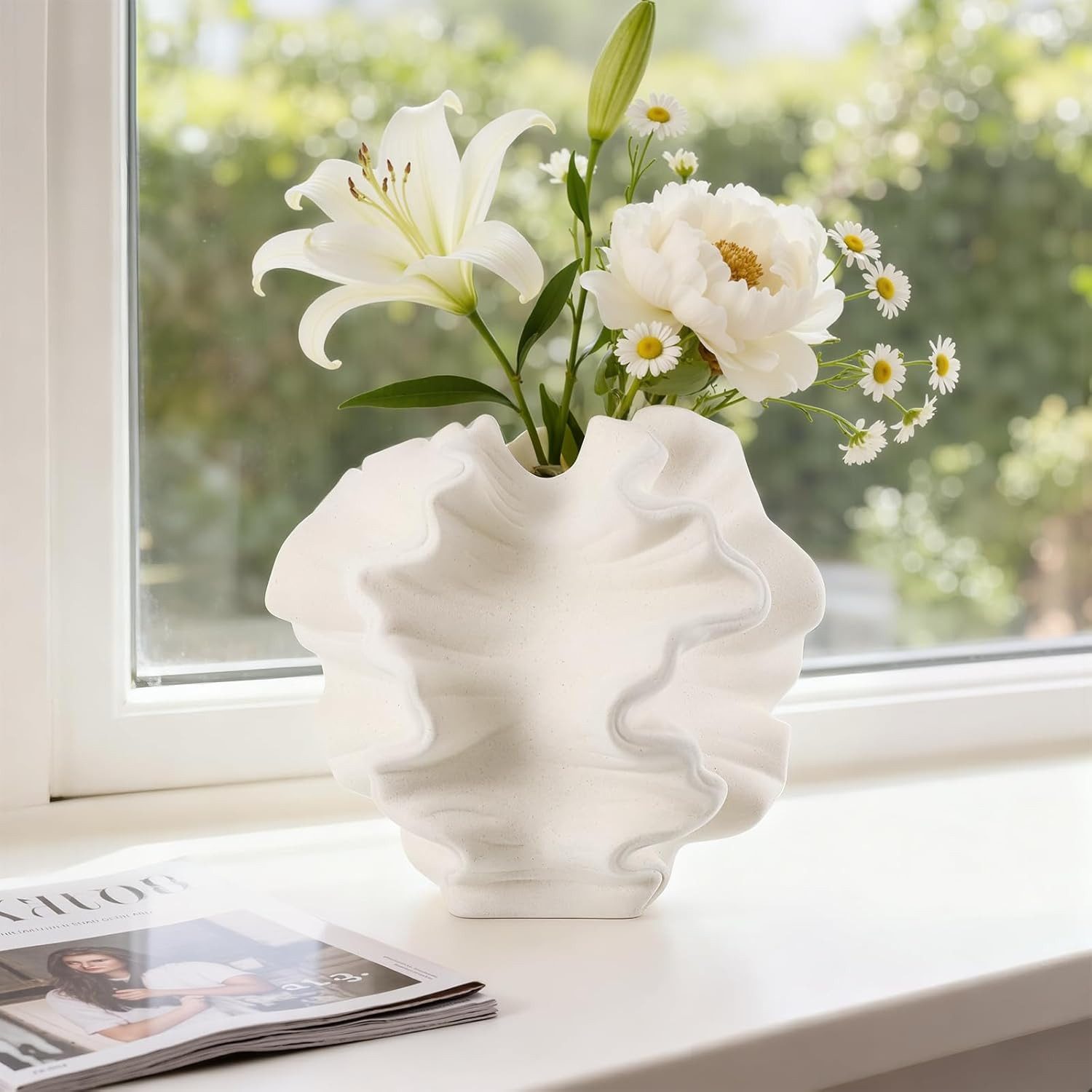 BlingBin Dekovase Blumenvase Vasen Keramik Vase für Blumen Moderne Vasen Deko (1 Stück, 1 St., 17L x 4,2B x 17H cm), für Nordisches für Pampasgras Tulpen Rosen Deko für Wohnzimmer