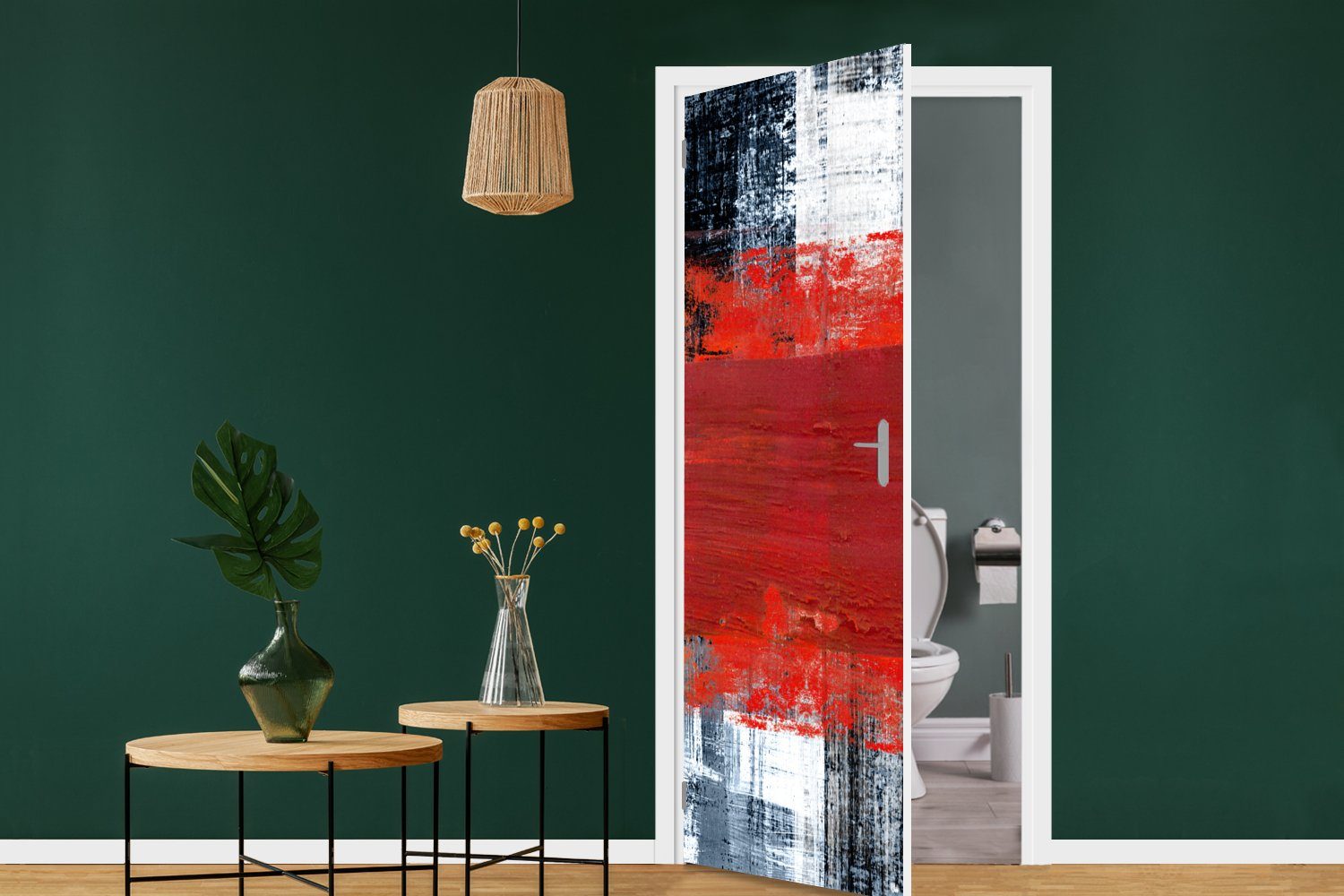 MuchoWow Türtapete - Fototapete Gemälde Türaufkleber, Tür, Abstrakt St), für Öl, bedruckt, Matt, - Rot - cm (1 75x205
