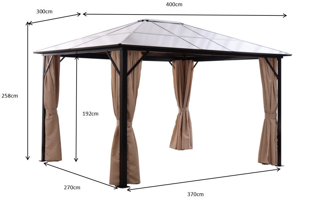 KONIFERA Aruba Pavilion, with 4 side panels, WxL: 3x4m, robust aluminum frame with PC roof