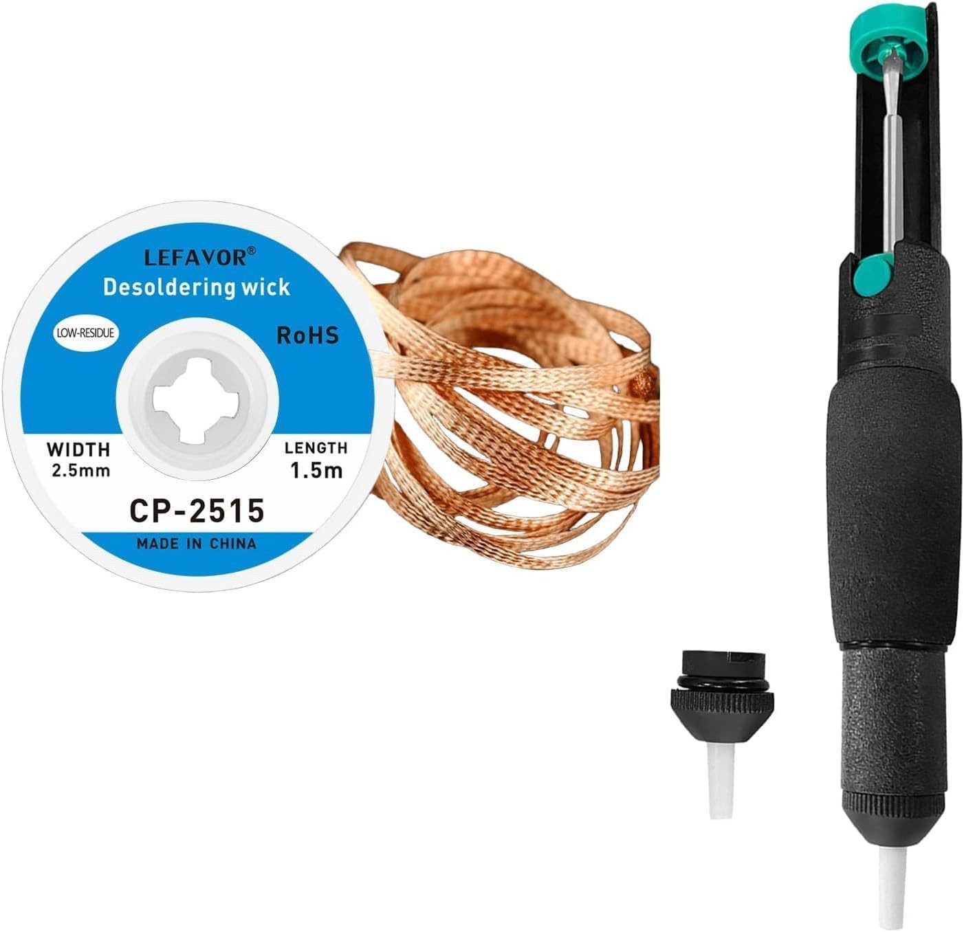 FELIXLEO Lötkolben Lötpumpe Entlötpumpe Edelstahl Anti Statik Griff Lötsauger, 3-tlg.