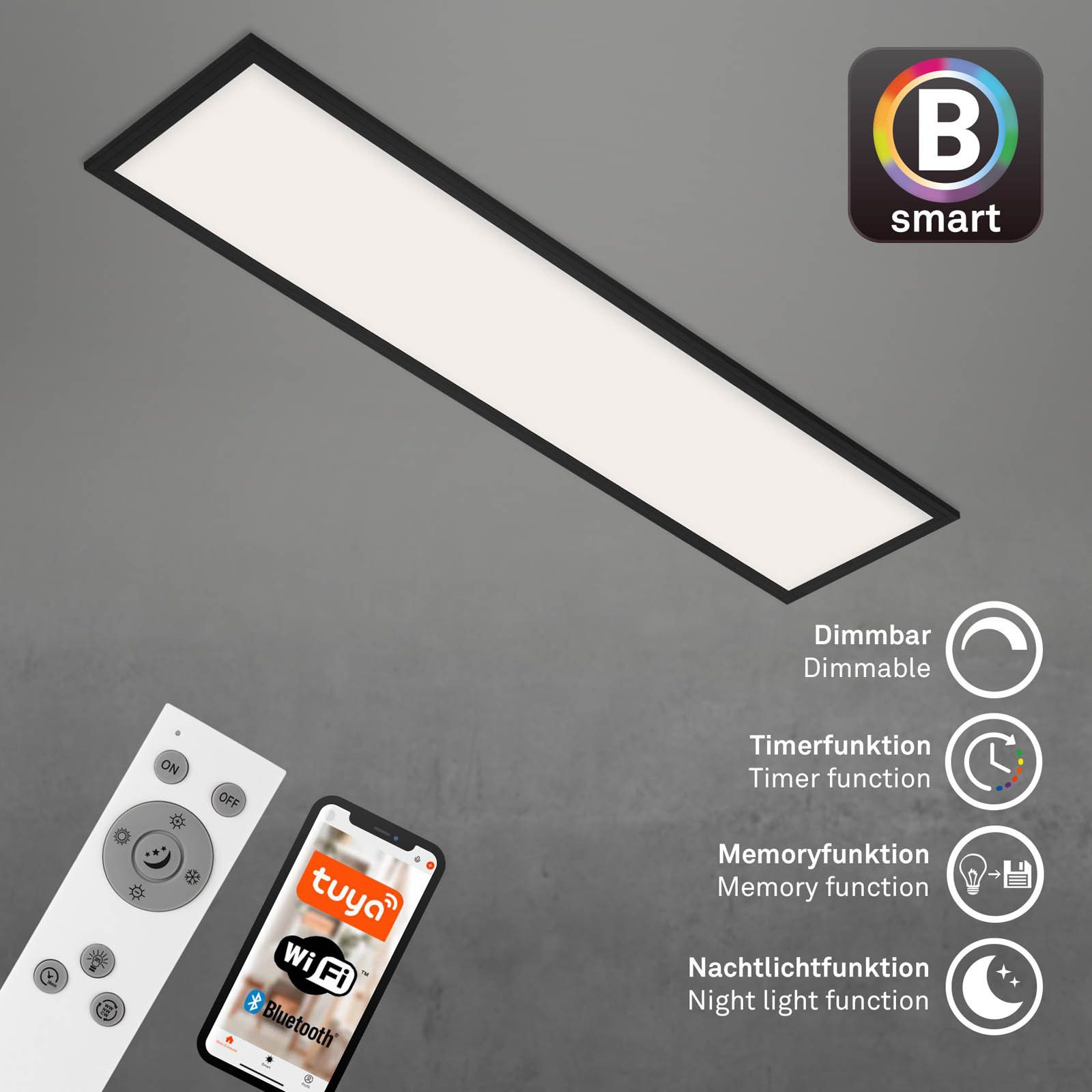 Briloner Leuchten LED Panel PIATTO S, 2700K, Smarte Deckenlampe, 100x25x6,6cm, 28W, Wohnzimmer, Schlafzimmer