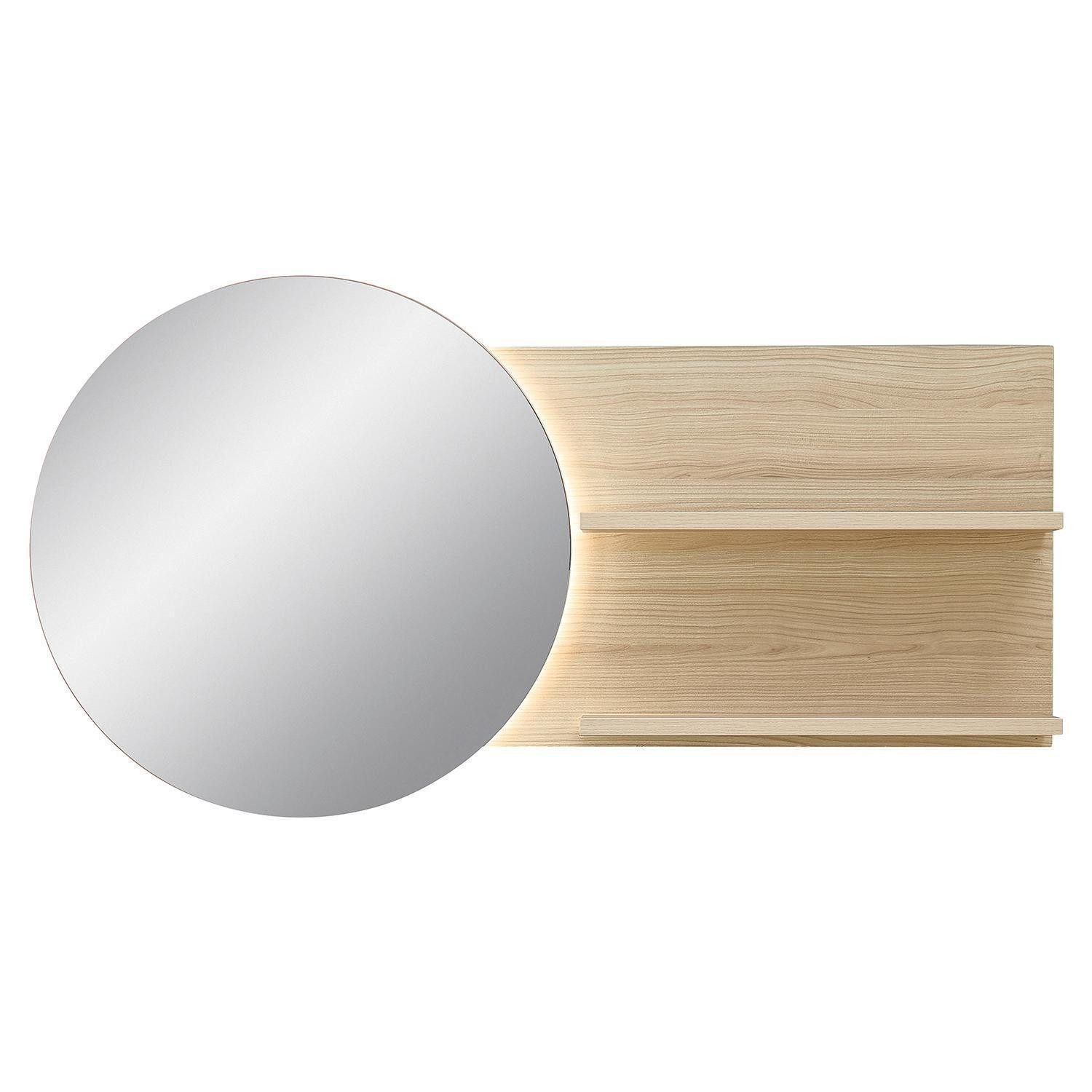 Innostyle Garderobenspiegel PISA, Riva Eiche Dekor, mit LED-Beleuchtung, 2 Ablageflächen, B 133 x H 70 x T 17 cm