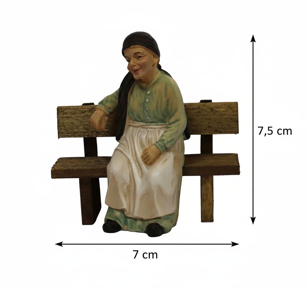 ZICOM Krippenfigur Großmutter sitzend auf Bank Polyresin handbemalt 9 cm (Set, 2-teilig)