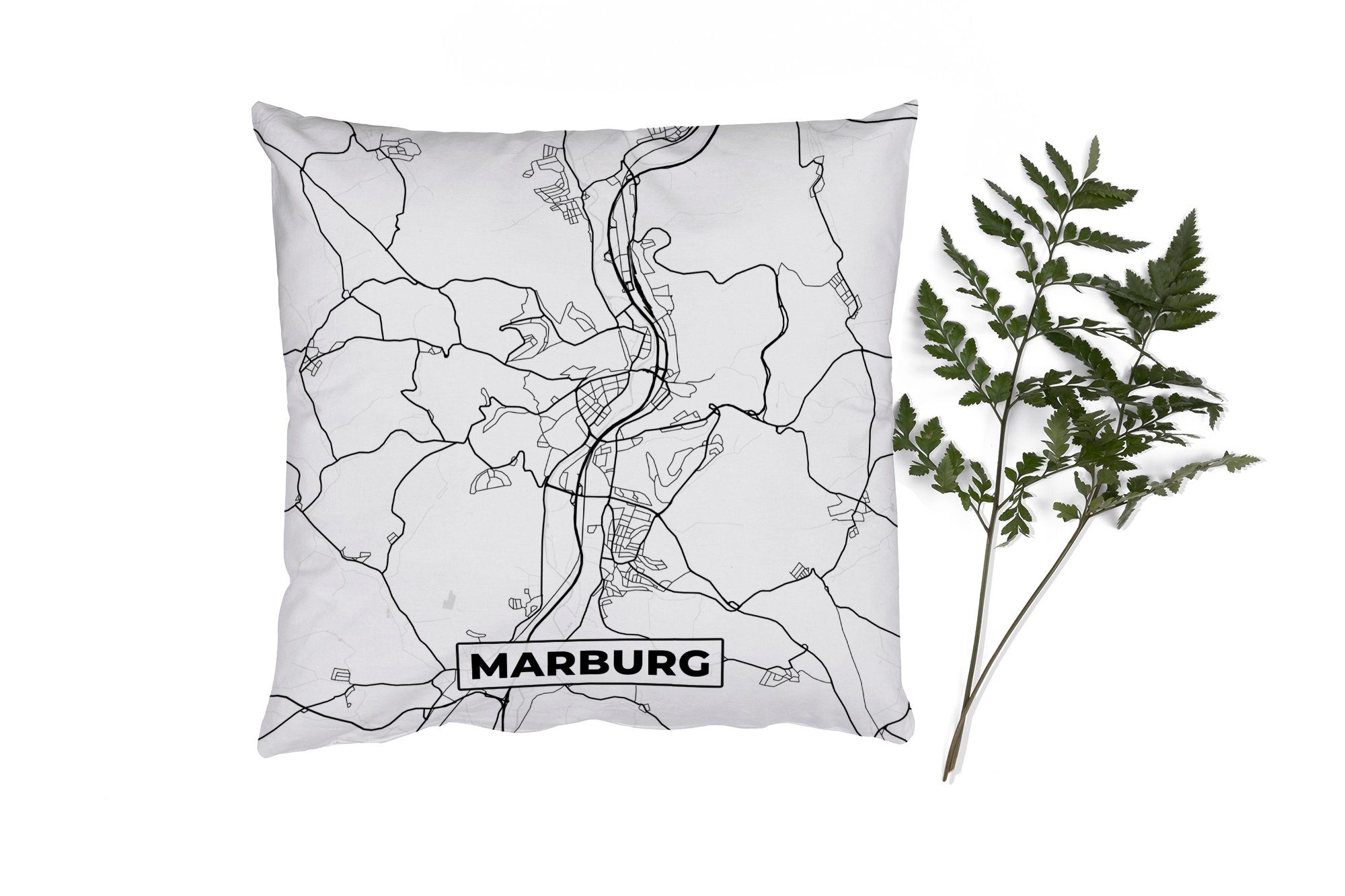 MuchoWow Dekokissen Karte - Marburg - Stadtplan, Zierkissen mit Füllung für Wohzimmer, Schlafzimmer, Deko, Sofakissen