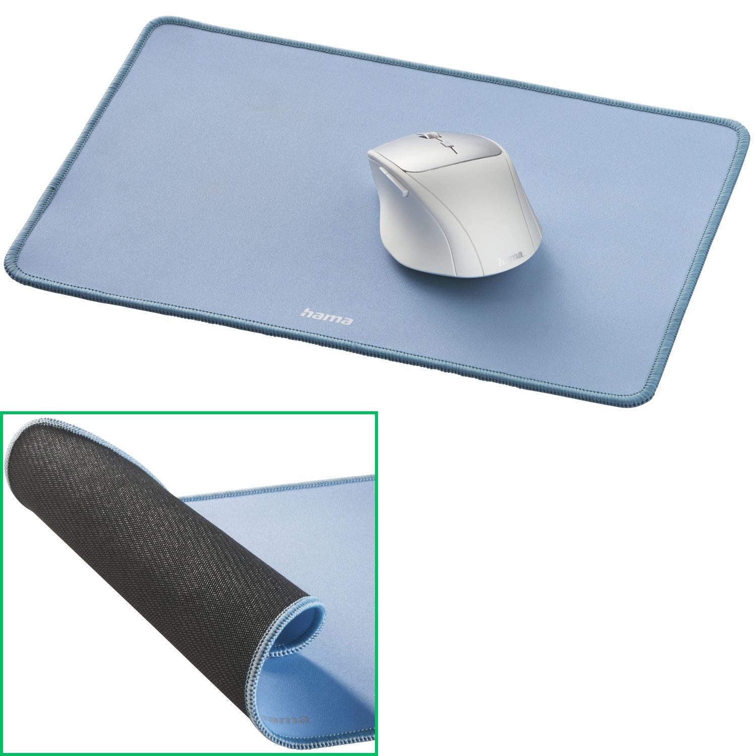 Hama Mauspad Soft Touch Mousepad Business Mauspad Blau (1-St), Flach 3mm dünn Maus Mouse Pad Mat Matte Office Anti-Rutsch Hellblau