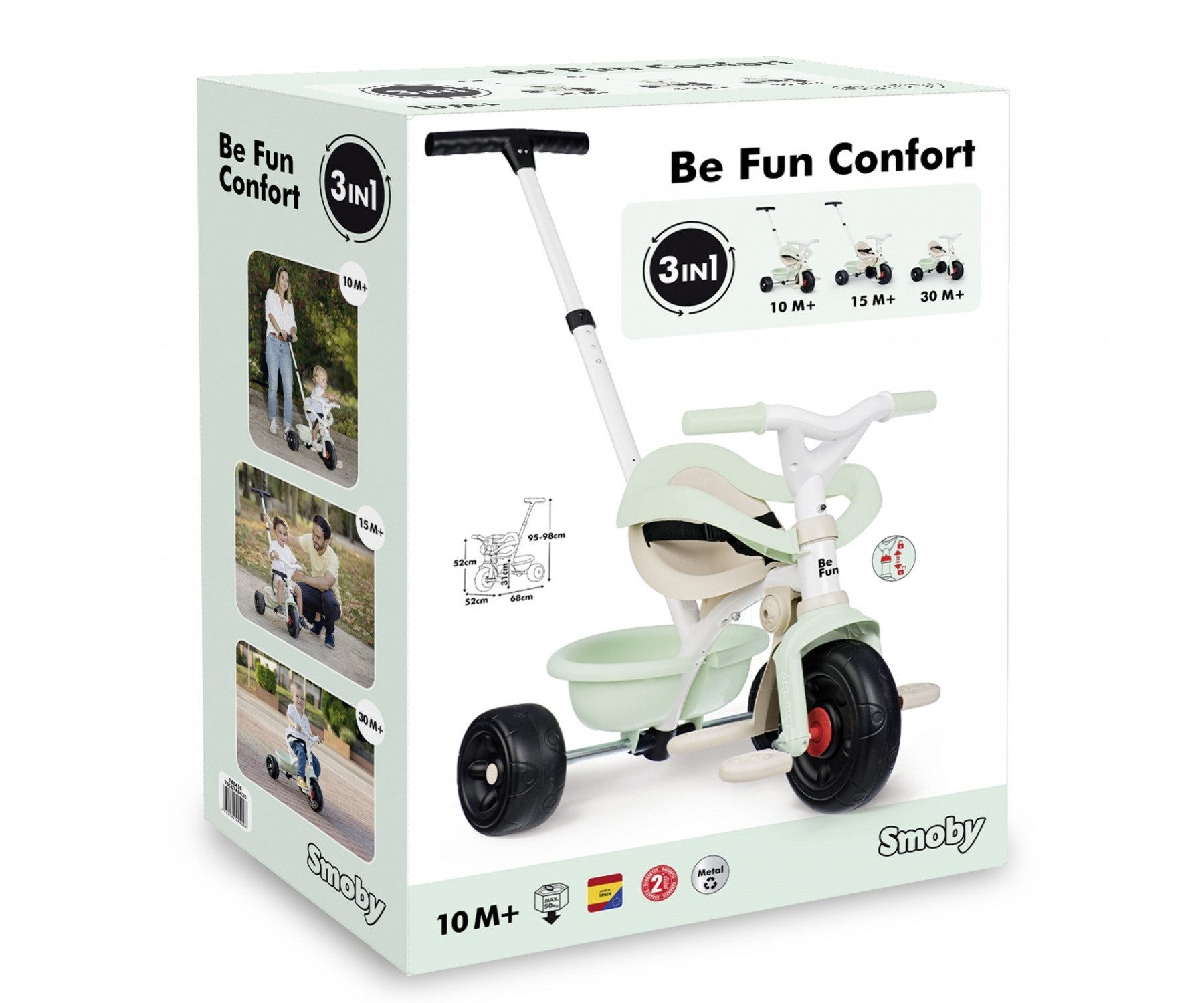 Smoby Dreirad Fahrzeug 2-in-1 Dreirad + Schiebewagen Be Fun Komfort grün 7600740420