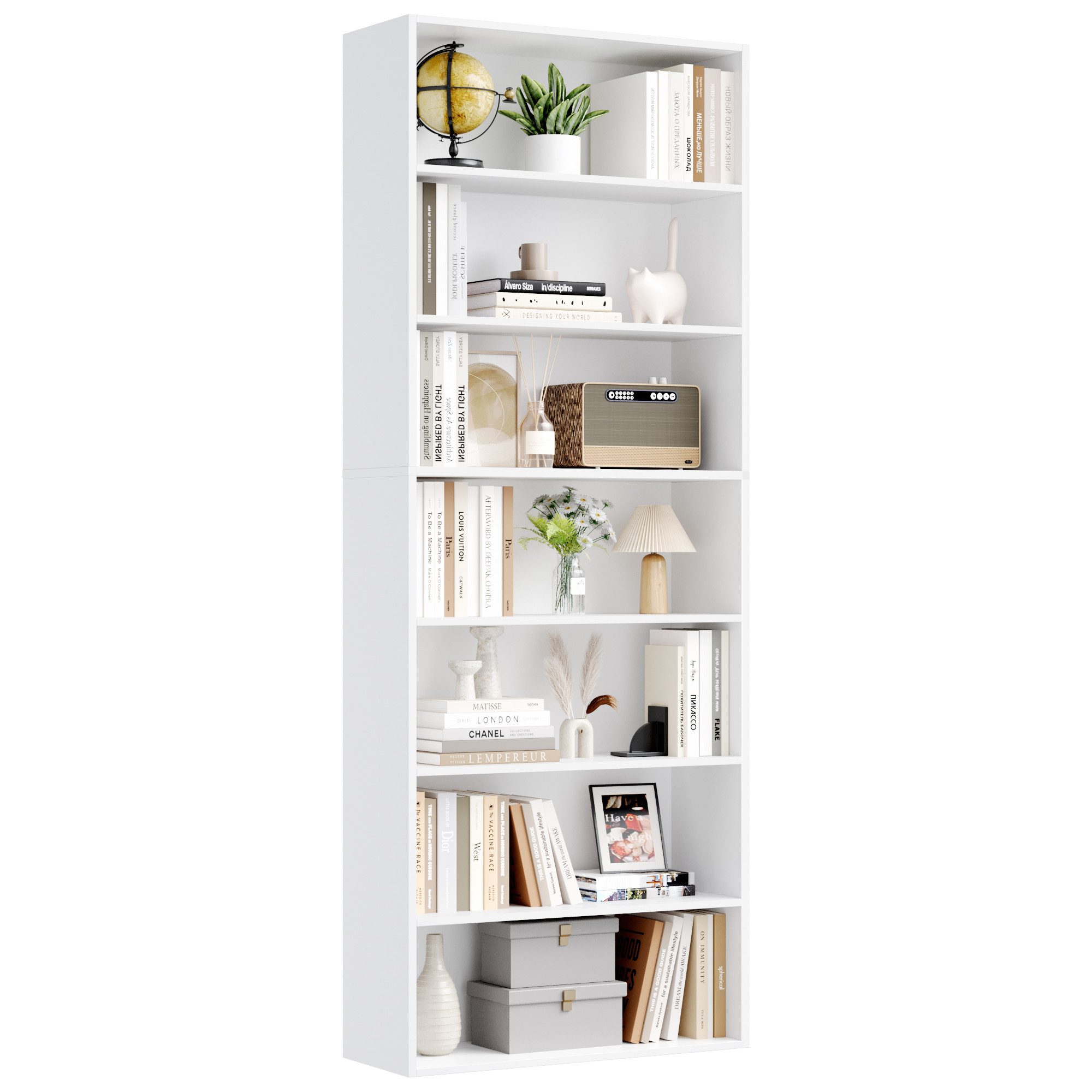 Homfa Bücherregal, 210cm Standregal, Bücherschrank mit 7 Fächern, weiß günstig online kaufen