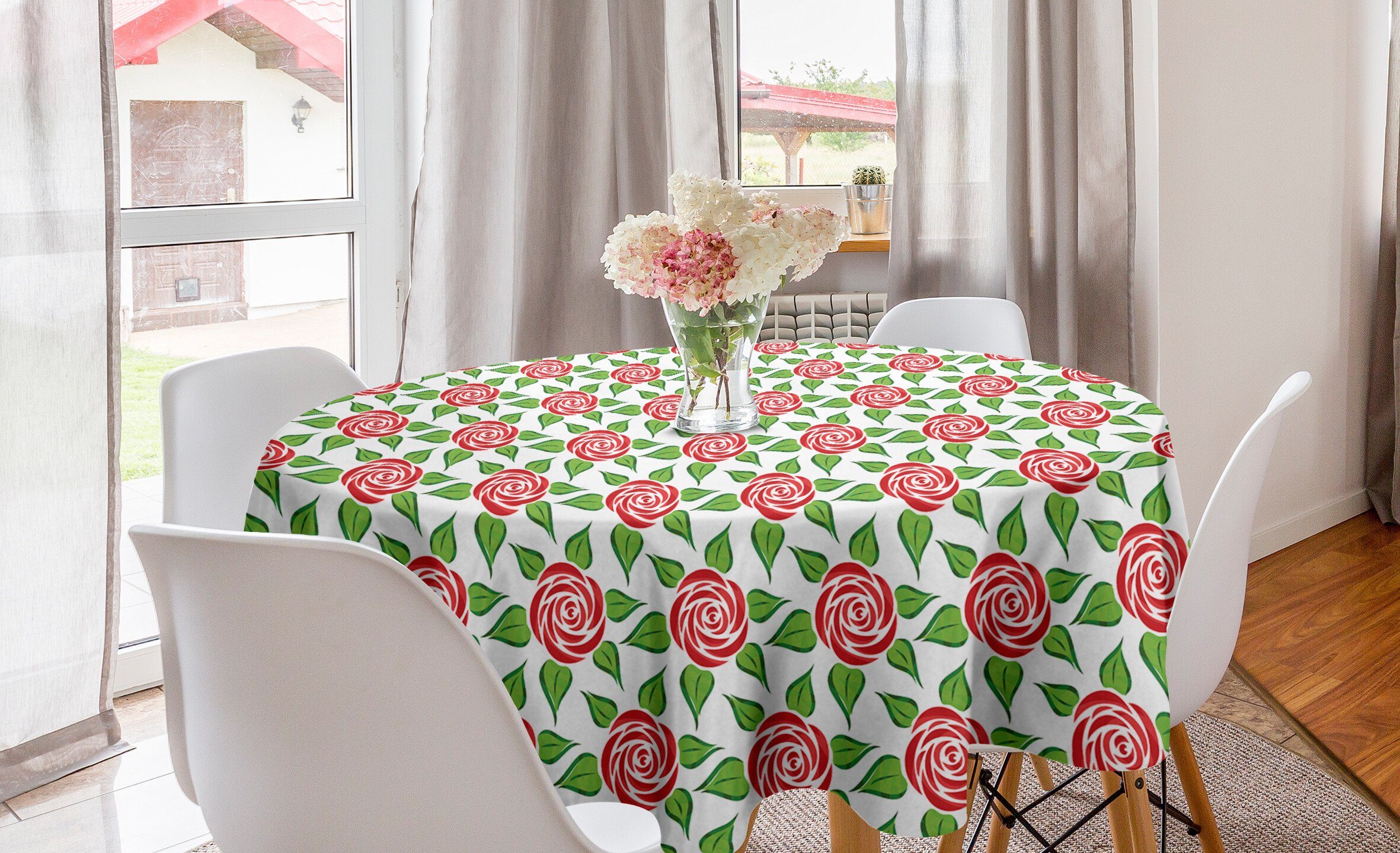 Tischdecke Rosen für Tischdecke Blumen Abakuhaus Einfachheit Dekoration, Kreis Esszimmer Abdeckung Circular Küche