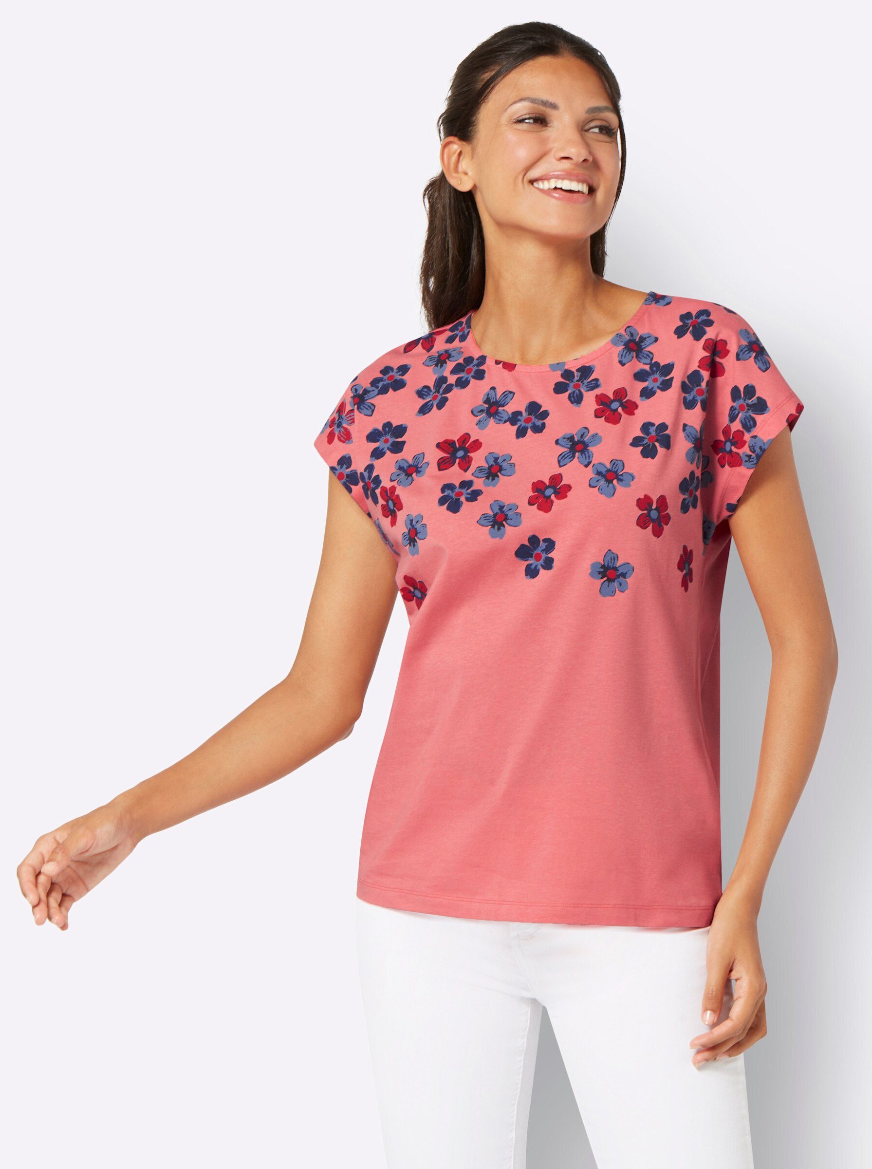 Sieh an! T-Shirt flamingo-royalblau-bedruckt