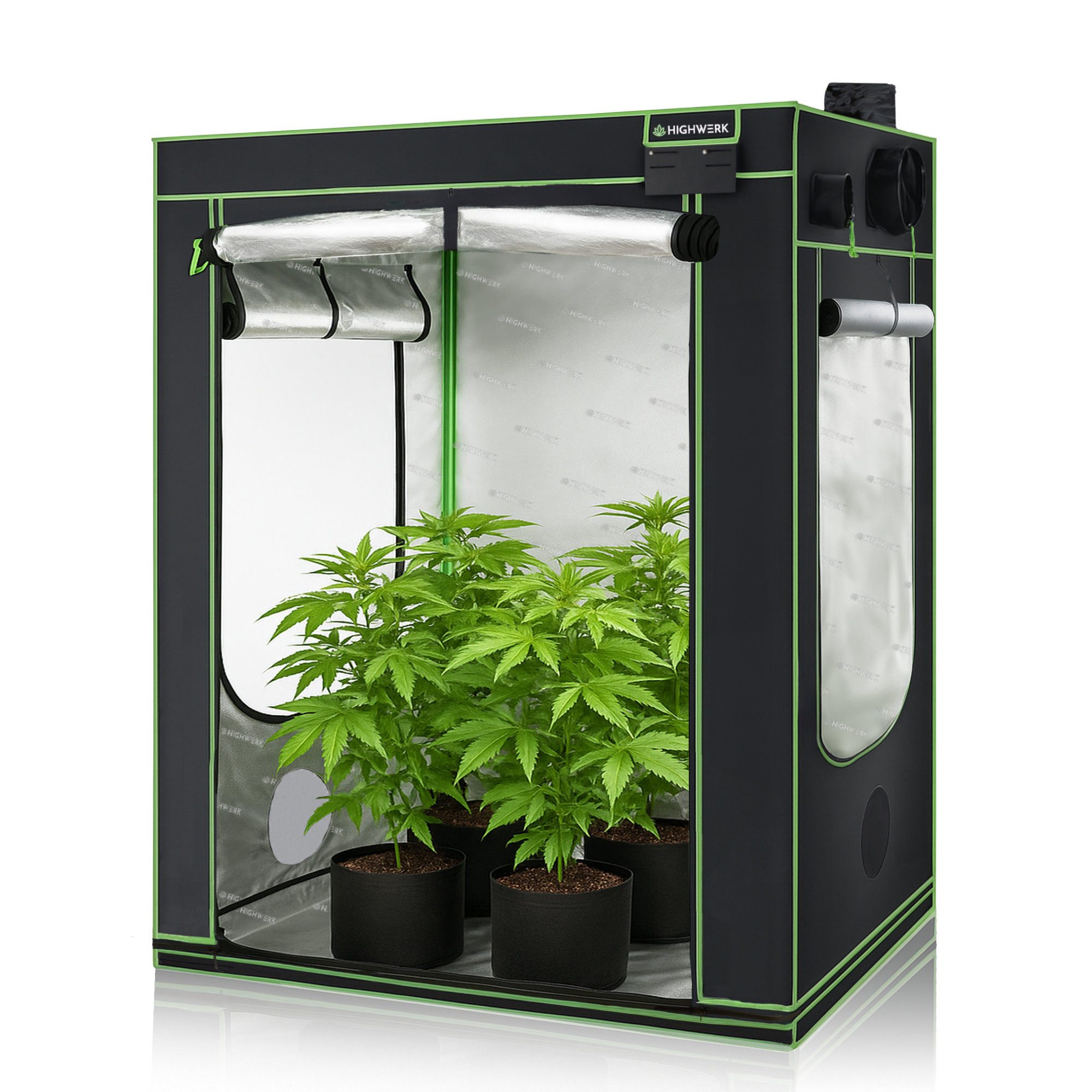 HIGHWERK Gewächshaus Growzelt 140 x 140 x 200 cm, Indoor Grow tent, schwarz grün – Bild 4 von 5
