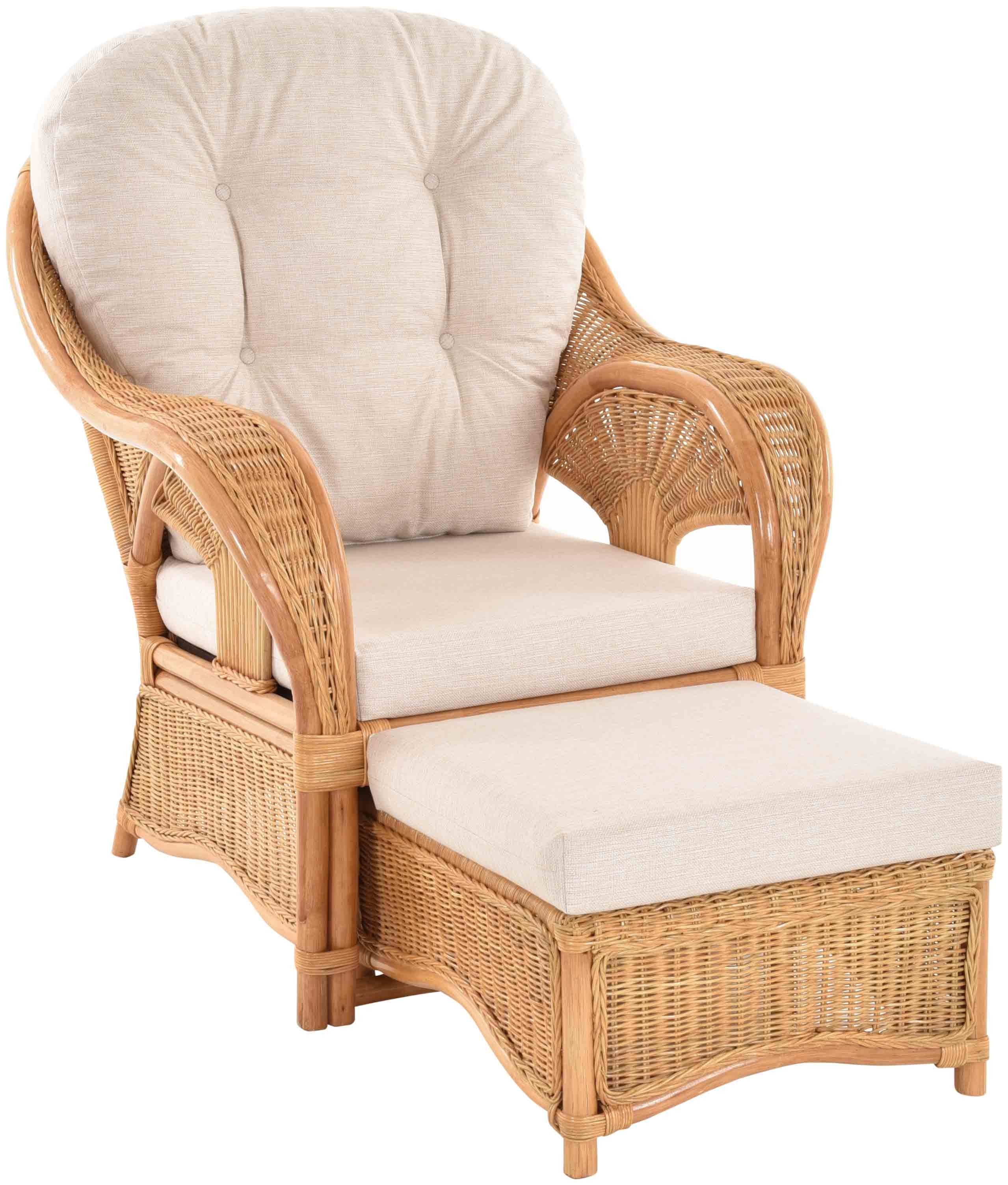 Krines Home Relaxsessel Rattan Sessel Palm Rattanmöbel Lounge Wohnzimmersessel mit Polster (Relaxsessel mit Hocker), Wintergarten Sessel mit Hocker