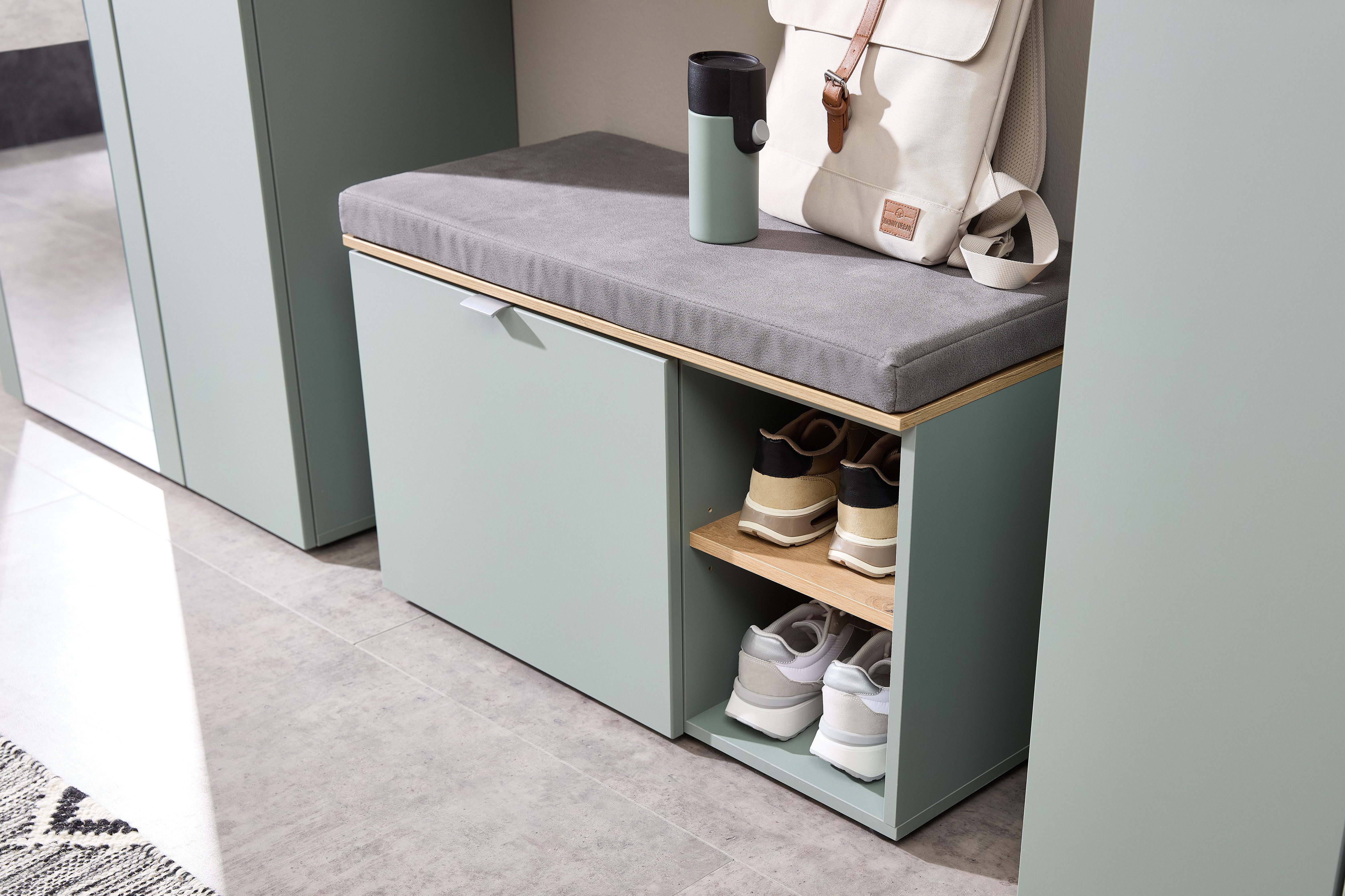 Innostyle Schuhschrank Bari Schuhbank inkl. Sitzkissen, BxHxT 78x50x38 cm (1-St) 1 türig, 4 Fächer, Softclose, ABS Kantenschutz