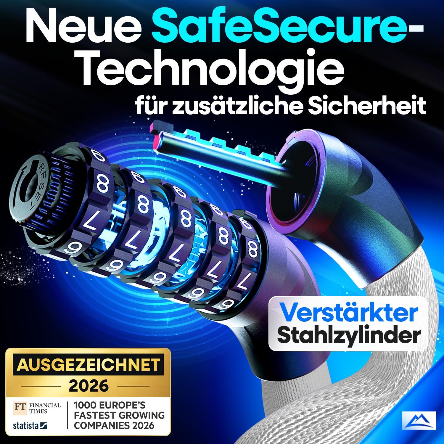Nextcover Kettenschloss NEXTCOVER® Fahrradschloss LockOne mit Zahlencode oder Schlüssel – Bild 2 von 5