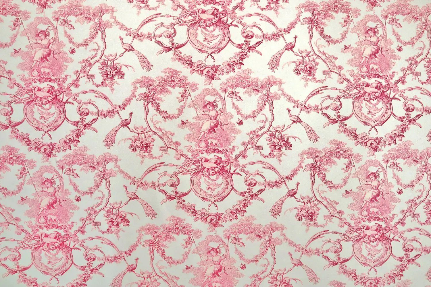 Stofferia Stoff Dekostoff Baumwolle Toile de Jouy Ludivine Himbeerrot, Meterware