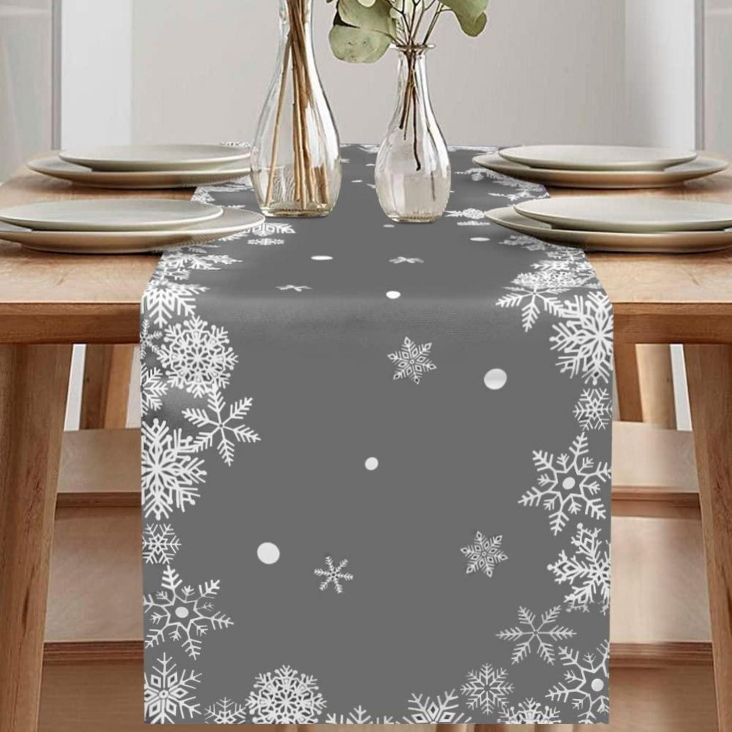 LuxusKollektion Tischläufer Tischläufer Schneeflocke Grau 40x140cm