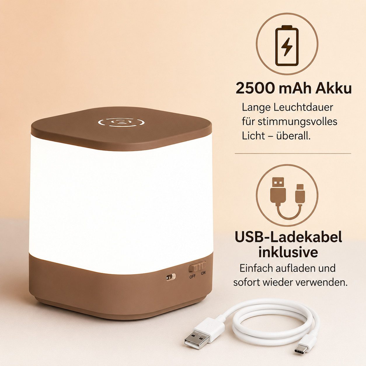 OYLCDI Nachttischlampe LED Nachttischlampe LED Nachtlicht, Dimmbar Atmosphäre Tischlampe, LED fest integriert, Weißes Licht, warmes Licht, neutrales Licht, mit Batterie, USB-Aufladung, mit Touch-Sensor,Tragbare Nachtlicht für Kinder/Erwachsene