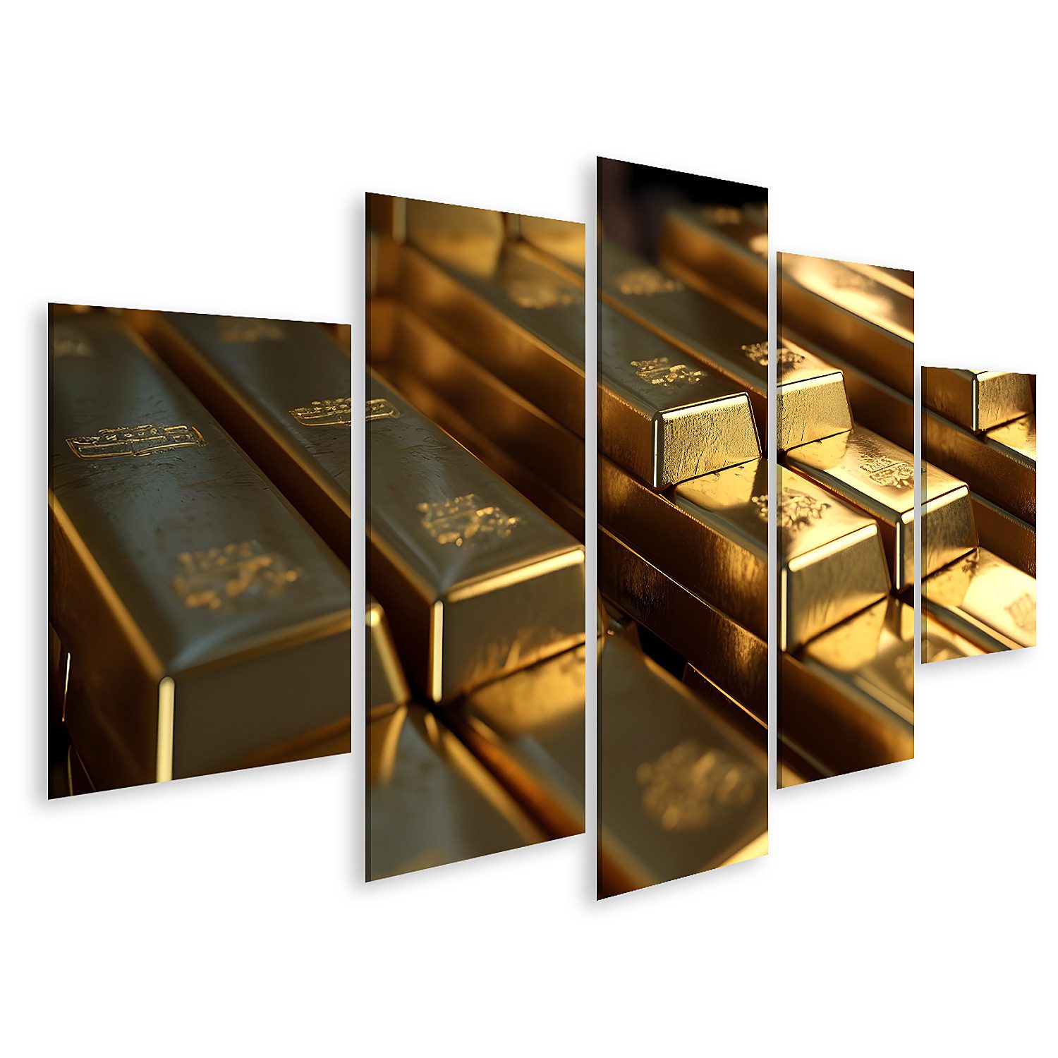 islandburner Leinwandbild Goldbarren Sammlung Reichtum Hintergrund Glanz und Luxus Wandbild