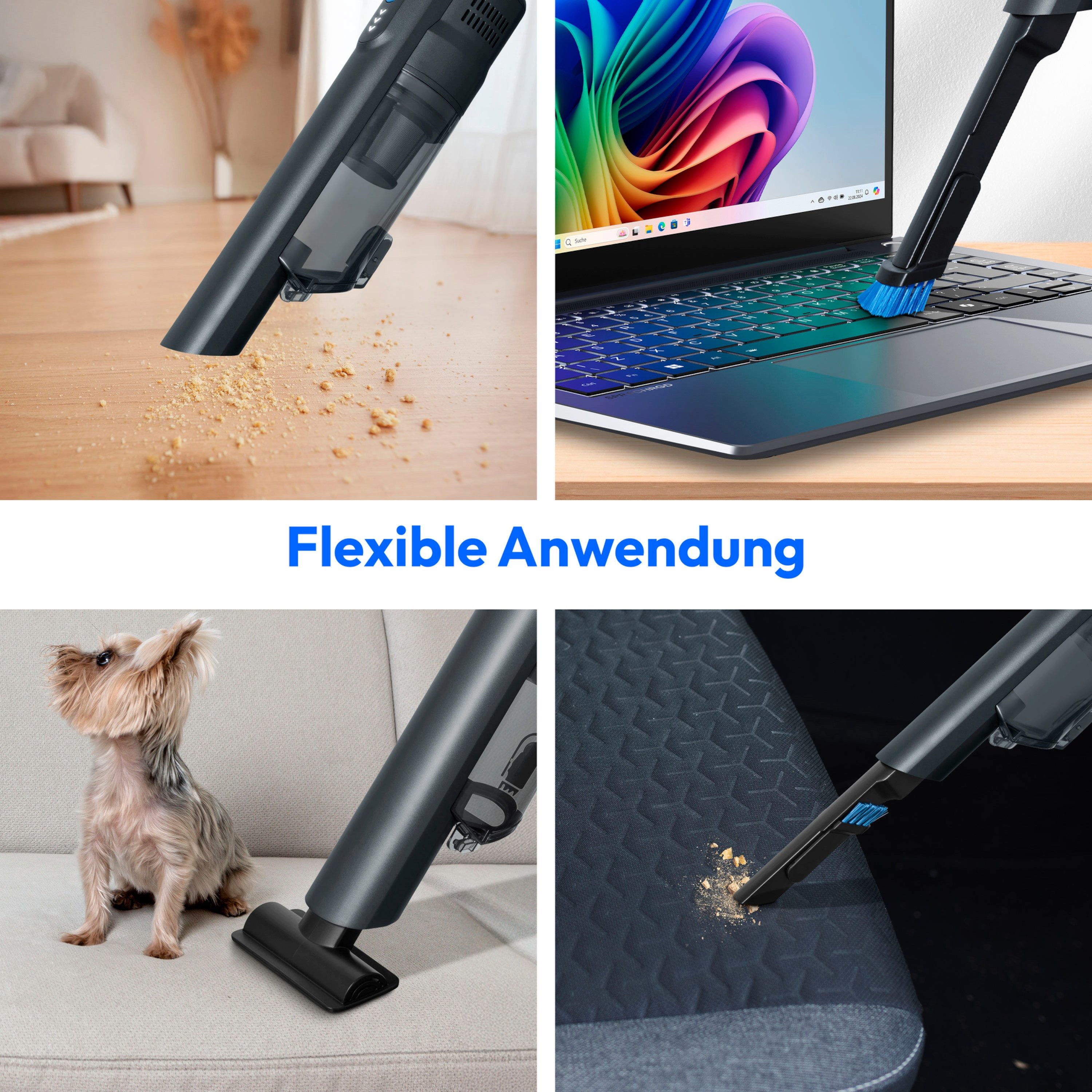 Medion® Handstaubsauger mit Saugrohr und Bodenbürste 2in1 (MD11515), 200 W, beutellos, Akku, kabellos, fürs Auto, HEPA-13-Filter, mit Ladestation