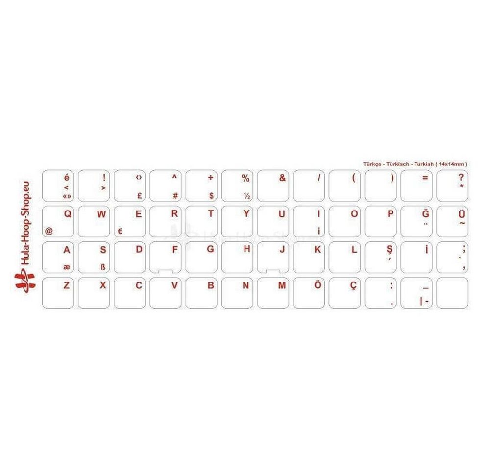 Thumbnail - Hoopomania Aufkleber Türkische Tastaturaufkleber transparent, 14x14mm, Rot