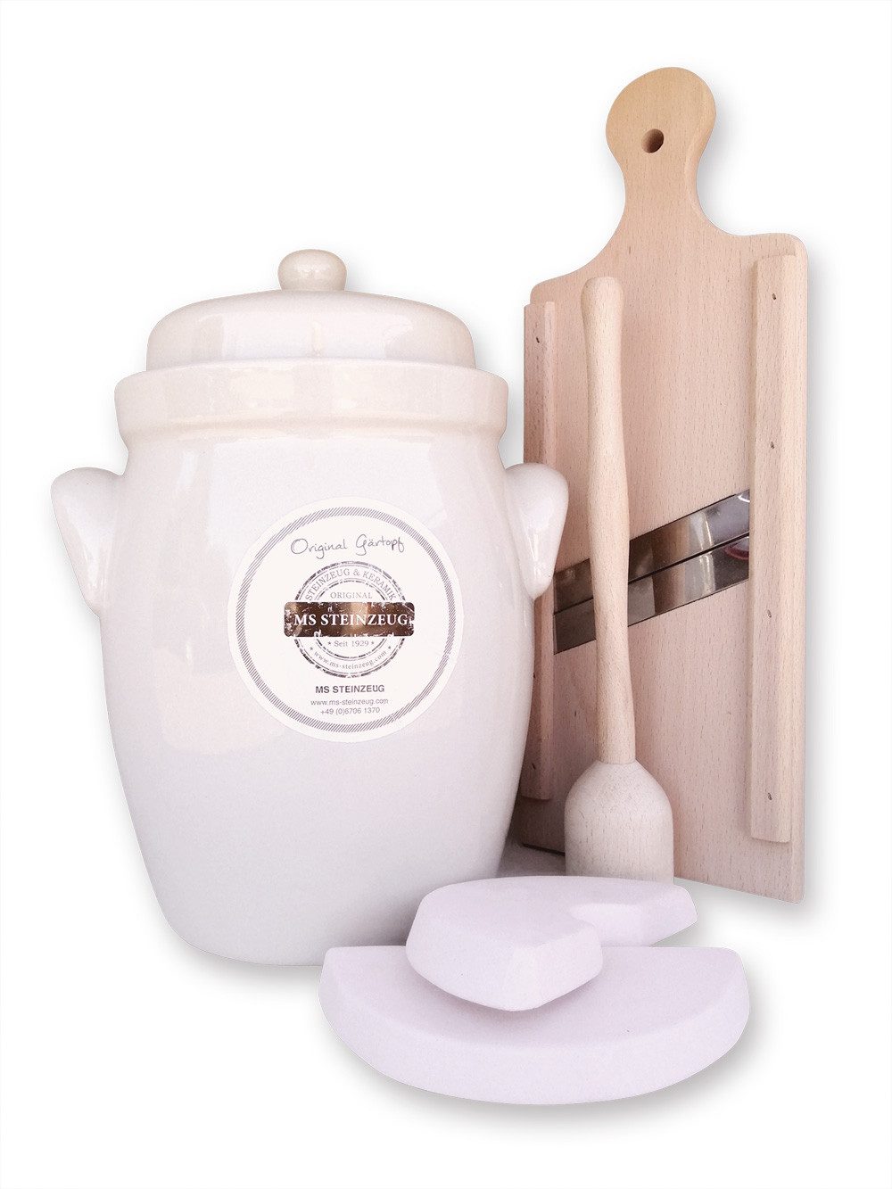 MS-Steinzeug Aufbewahrungsdose Gärtopfset bauchig + Hobel Stampfer Gabel günstig online kaufen