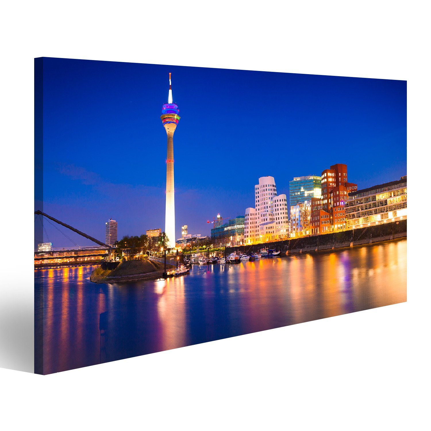 islandburner Leinwandbild Bild auf Leinwand Bunte Nachtszene Düsseldorf Rheinturm In Der Weichen