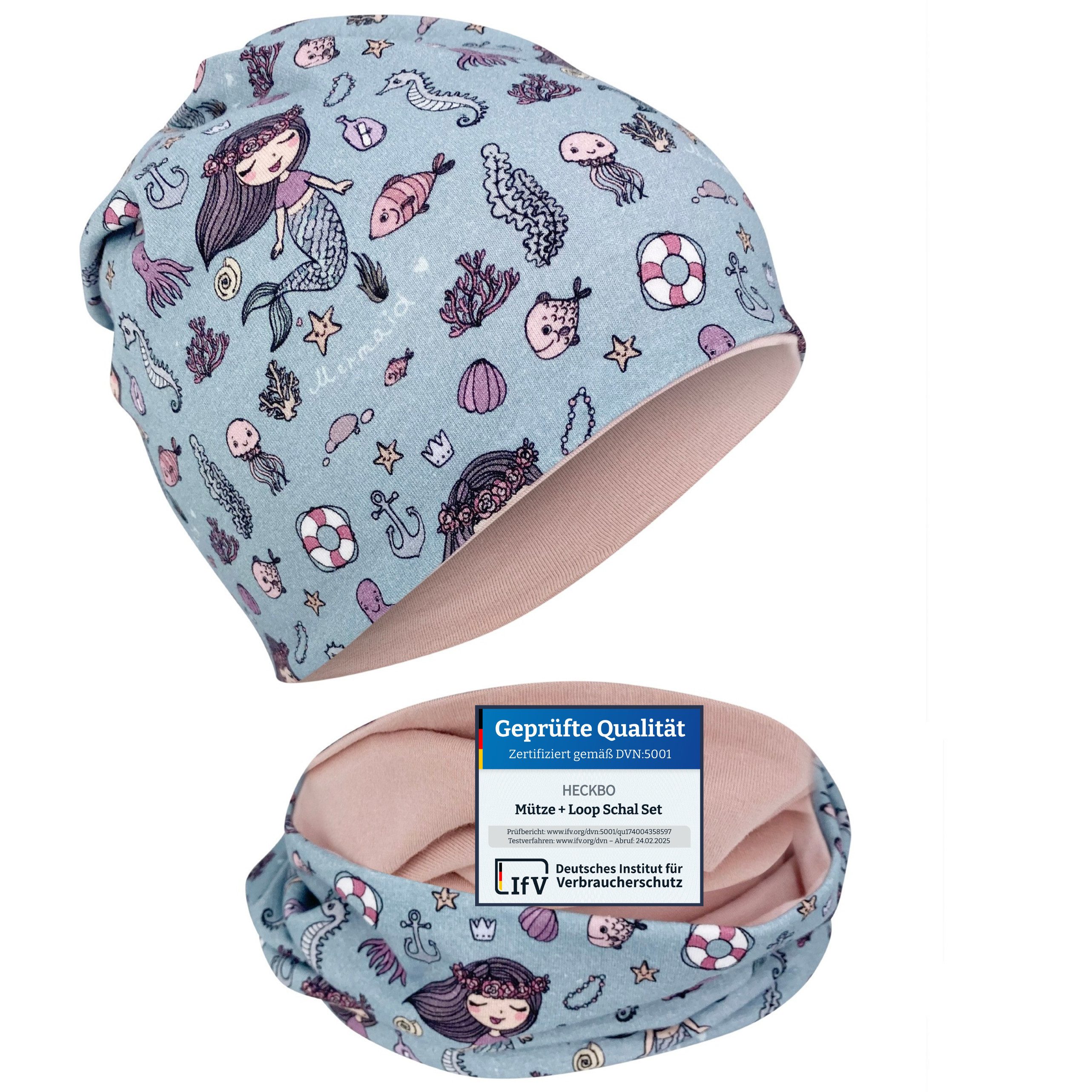HECKBO Beanie HECKBO Kinder Mädchen Jungen Beanie Mütze & Loop-Schal Set