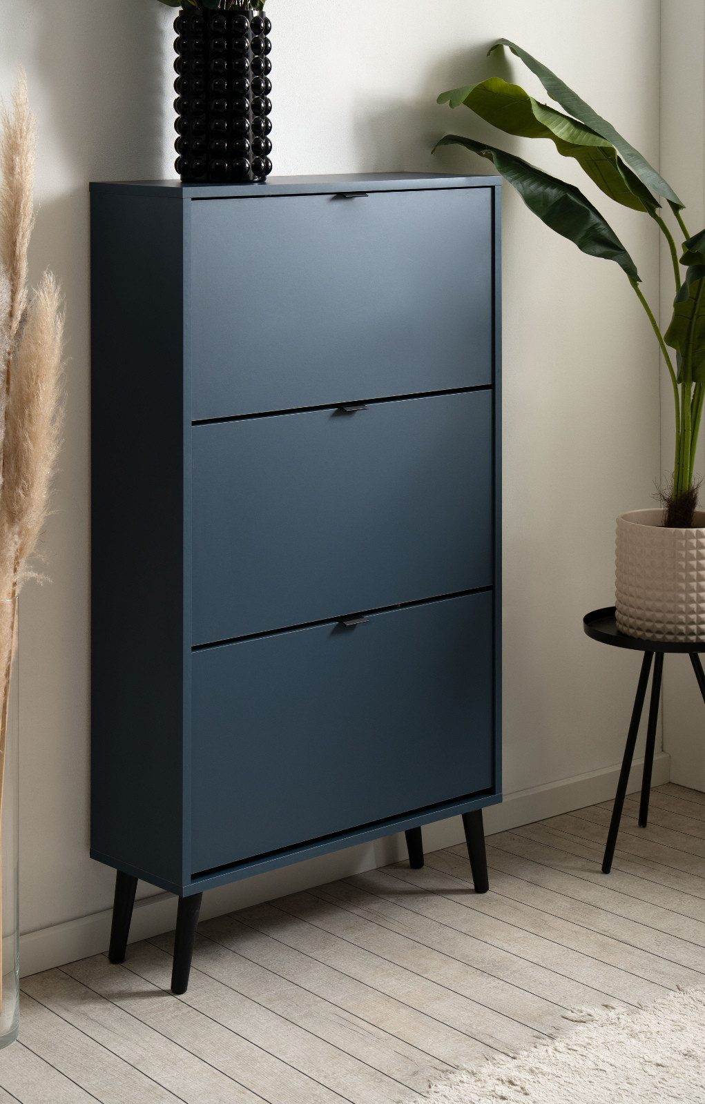 Furn.Design Schuhkipper Aldan (Schuhschrank in blau, 70 x 125 cm), mit 3 Klappen / 6 Schuhfächer