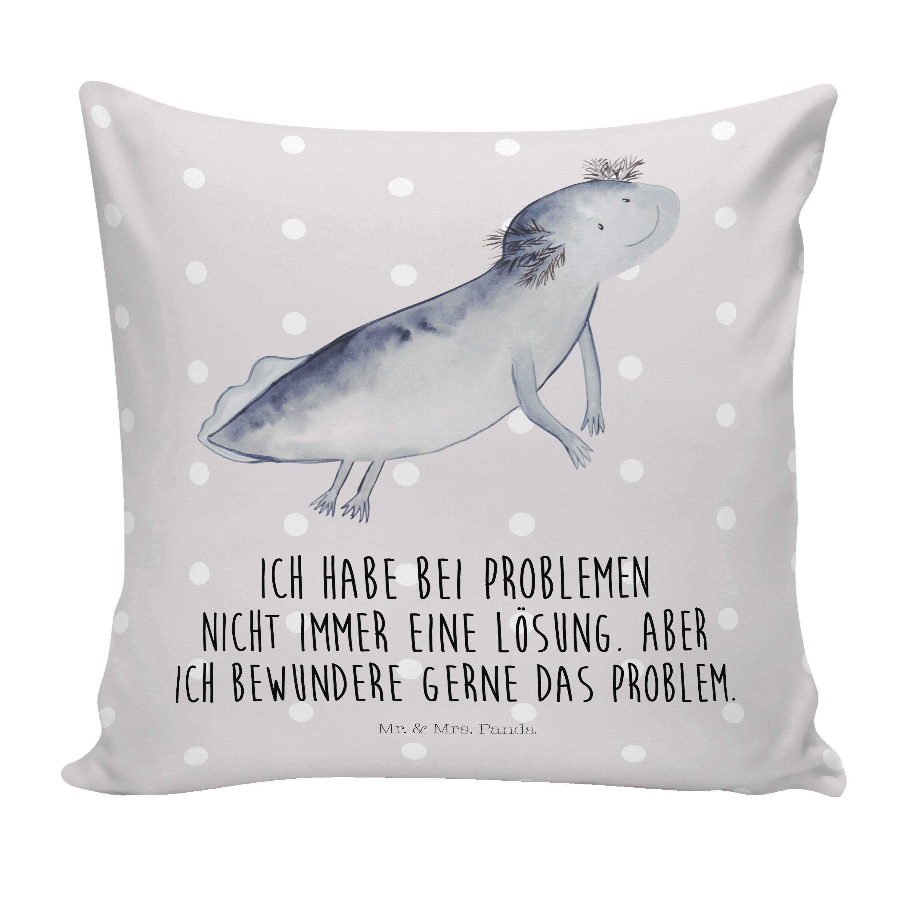 Mr. & Mrs. Panda Dekokissen Axolotl schwimmt - Grau Pastell - Geschenk, Kissenhülle, Motivation