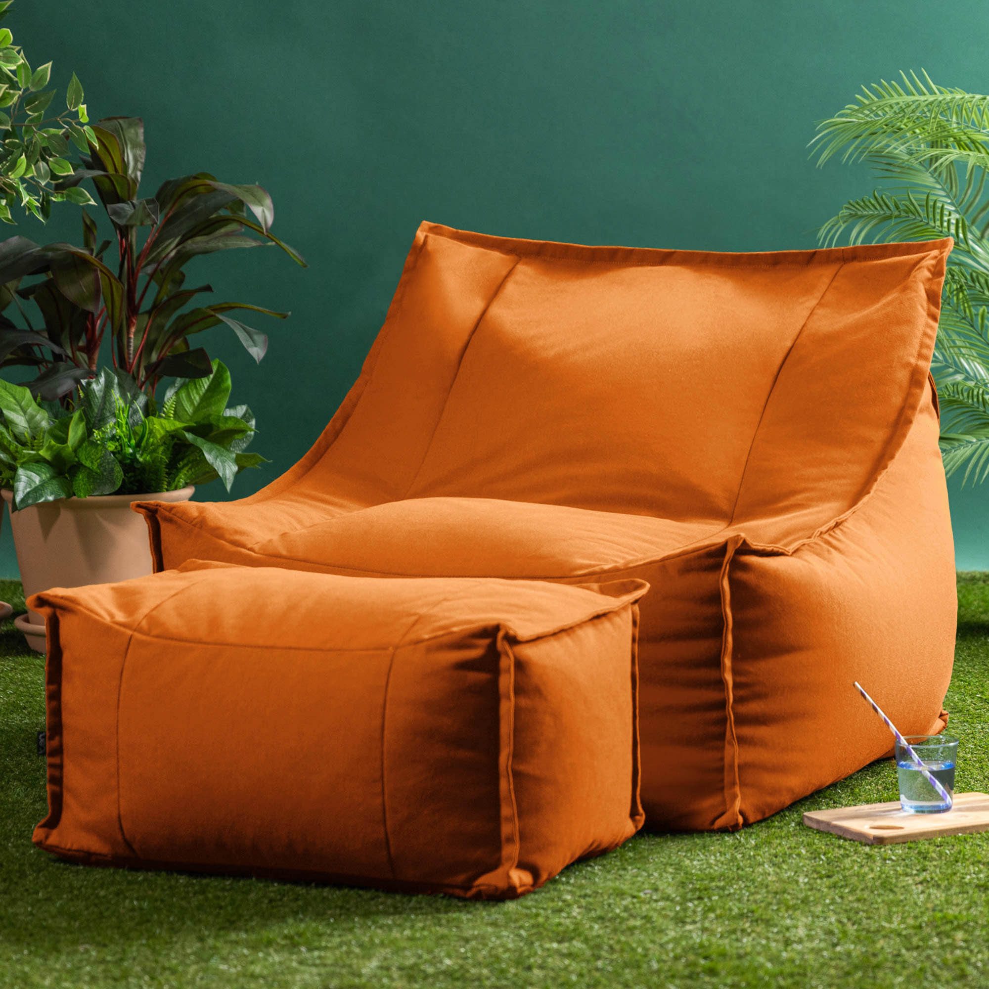 icon Sitzsack Erwachsene Sessel und Fußhocker aus Olefin für den Außenbereich „Alto" (Spar-Set, 1 x Sitzsack-Sessel, 1 x Fußhocker), Sitzsack XXL, Made in Germany, für Erwachsene & Kinder, mit Füllung