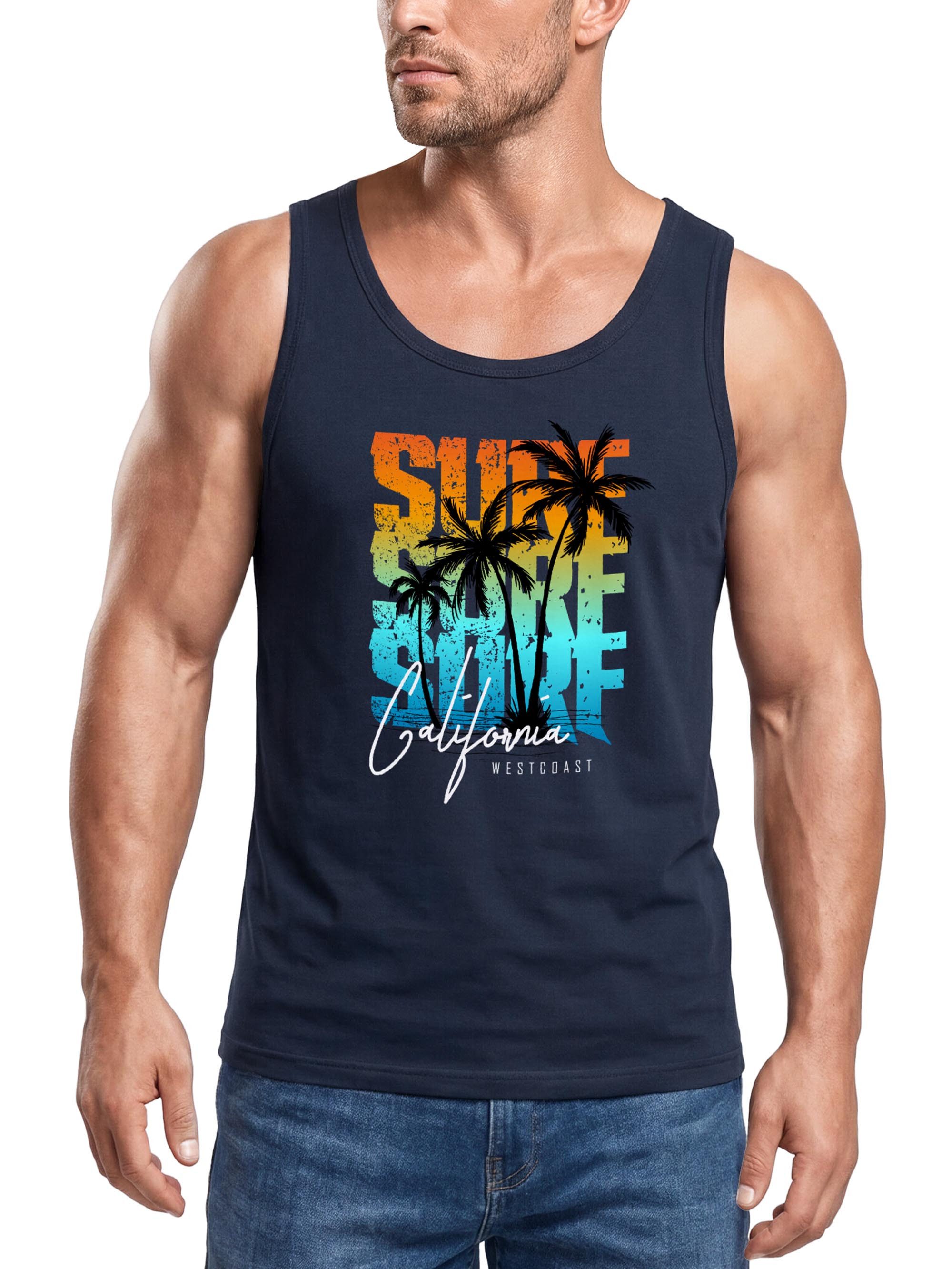 Tanktop Herren Tank-Top Sommer Surf California Palmen Muskelshirt Muscle