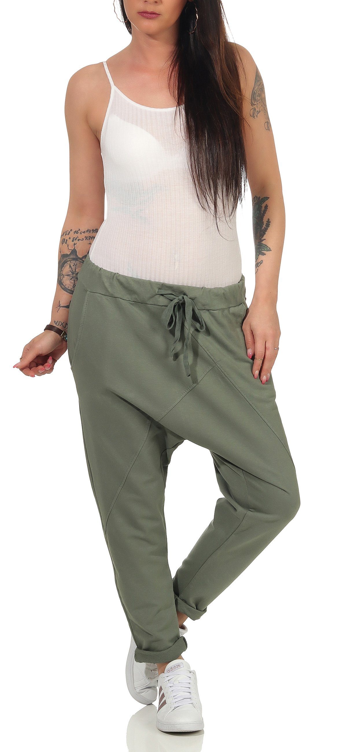 CLEO STYLE Jogginghose Damen Jogginghose 104 Oliv Elastikbund mit Tunnelzug, Unifarben