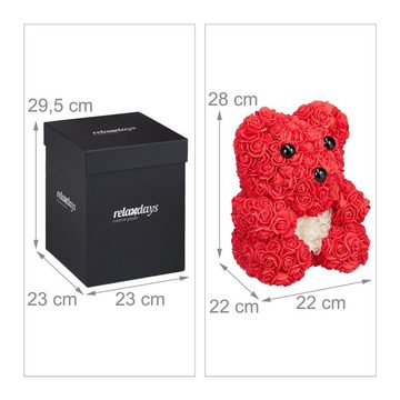 Kunstblume Roter Rosen Teddybär mit Geschenkbox, relaxdays, Höhe 28 cm