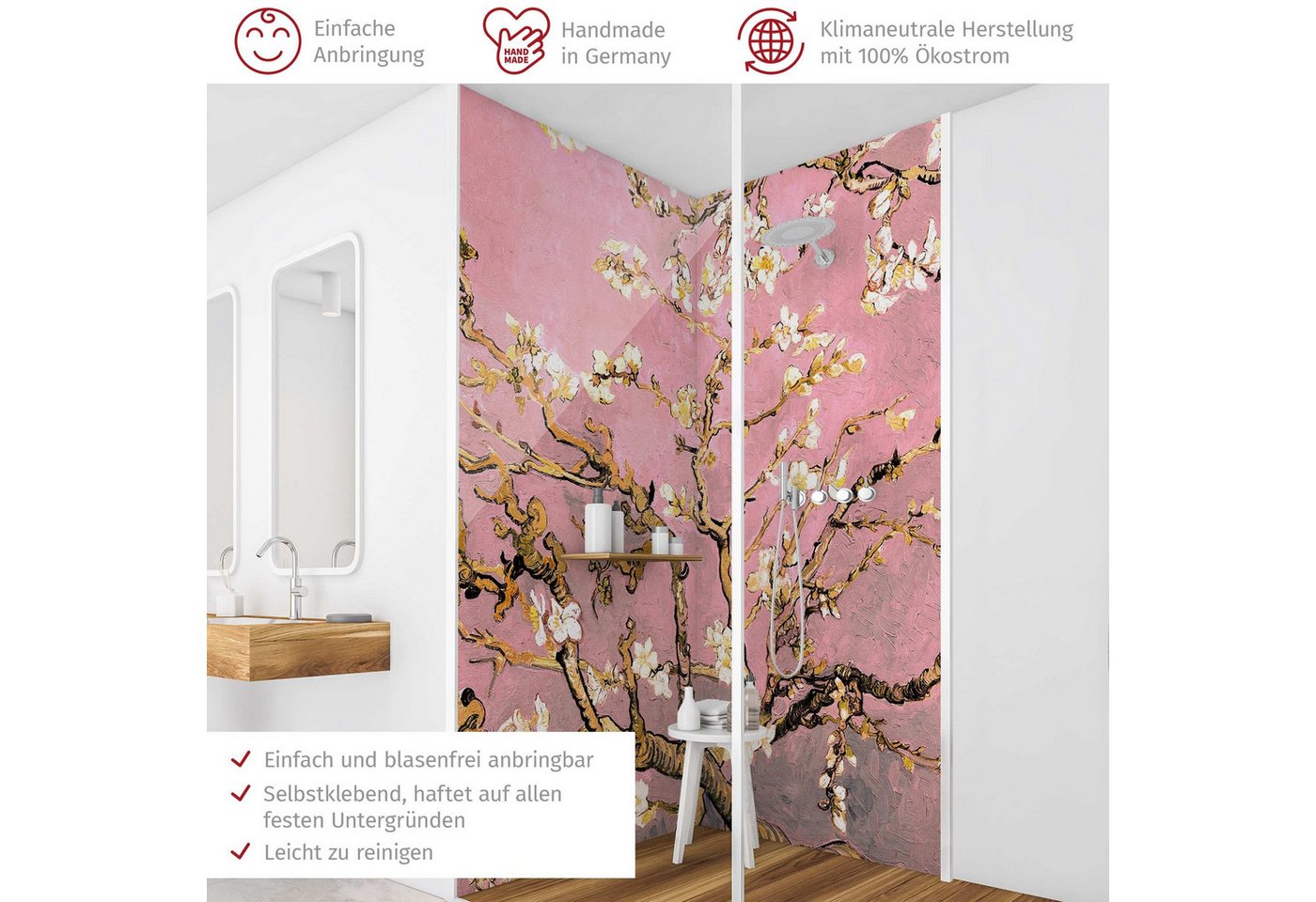 Thumbnail - Bilderdepot24 Badrückwand Motiv rosa Duschrückwand ohne Bohren Dusche, (2-tlg., Hart-Folie Premium matt 0,61 mm), fugenl...