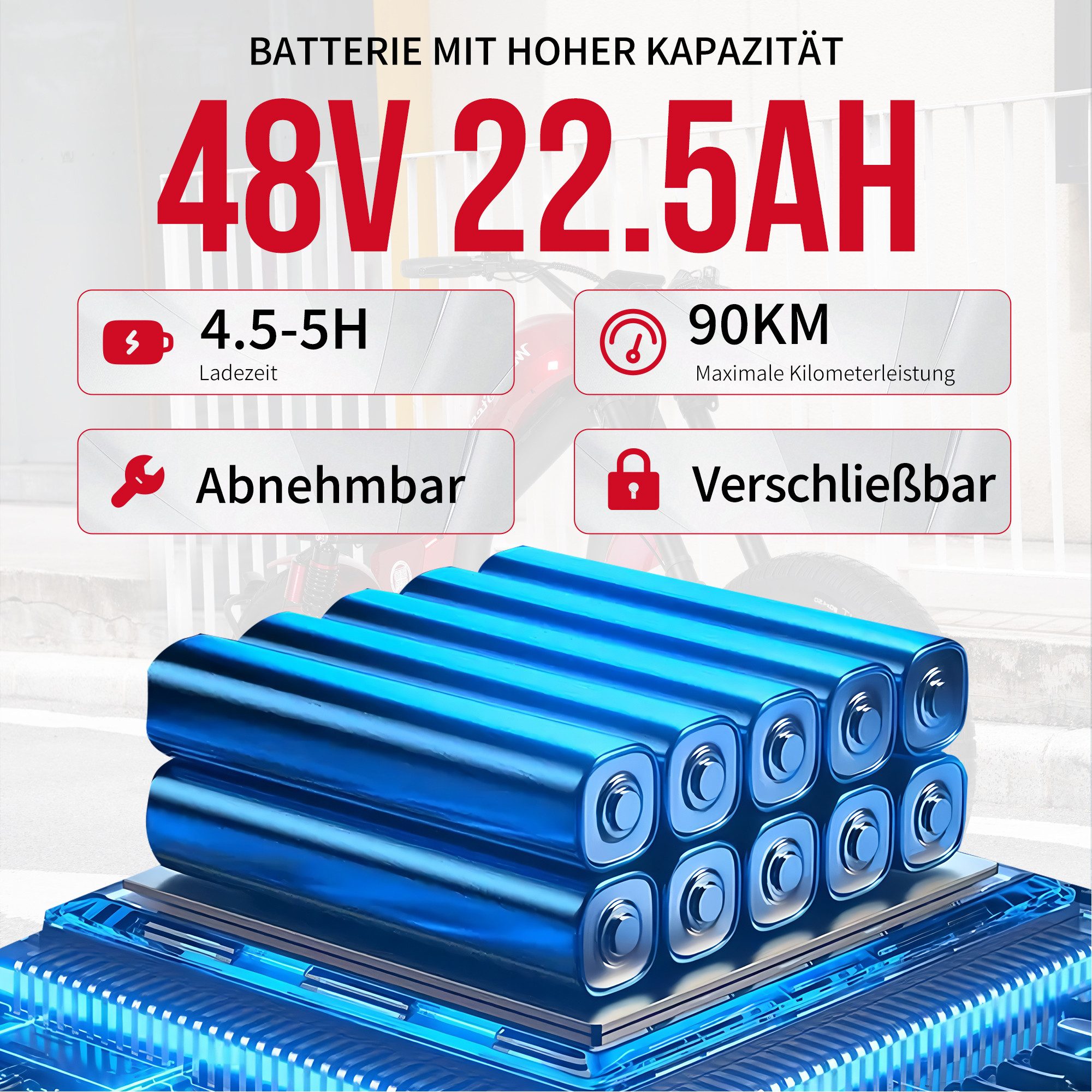 Vankel E-Scooter FT02-EEC 48V 1000W Motor 30AH 45km/h Up to 75km, 45 km/h, 75 km range, disc brakes, front and rear shock absorbers