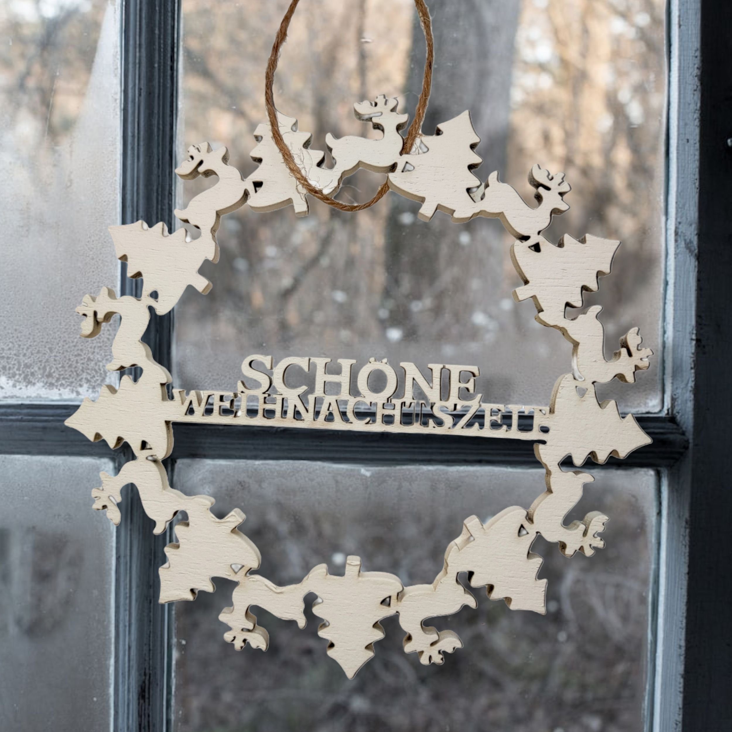 Flor & Decor Import GmbH Dekokranz Holz Kranz Schöne Weihnachtszeit Weiß 15 günstig online kaufen