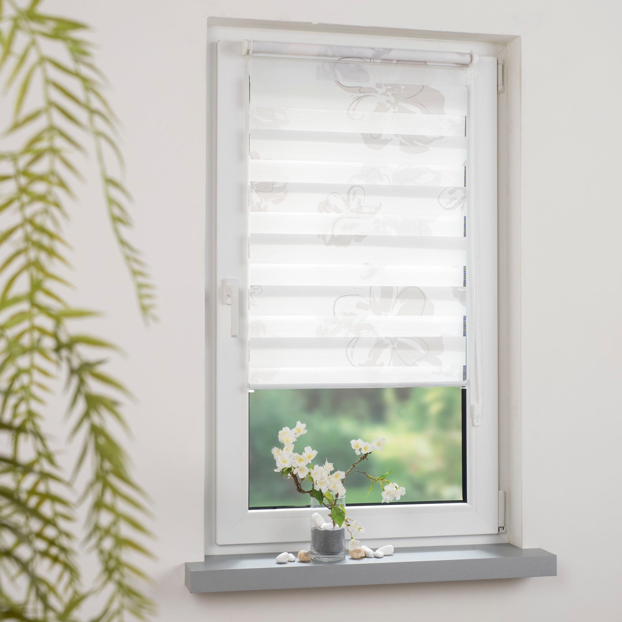 Doppelrollo Blume, GARESA, Lichtschutz, ohne Bohren, freihängend, Klemmfix, günstig online kaufen