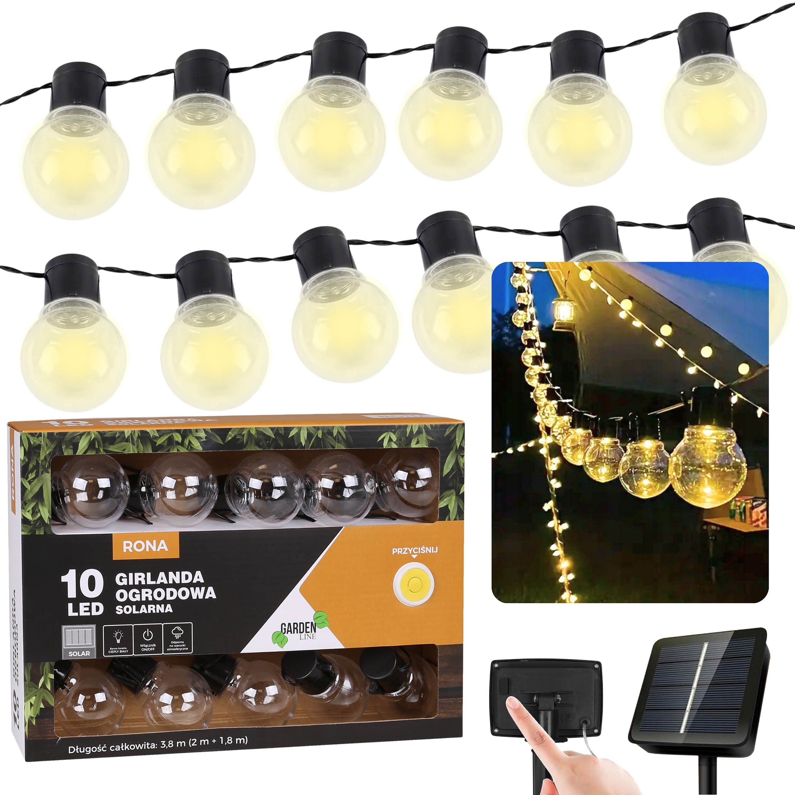 Sarcia.eu LED Solarleuchte Solar-Gartengirlande 10 LED, Lichterkette 3,8m