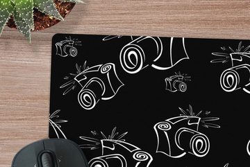 MuchoWow Gaming Mauspad Kamera - Muster - Schwarz und Weiß (1-St), Mousepad mit Rutschfester Unterseite, Gaming, 40x40 cm, XXL, Großes