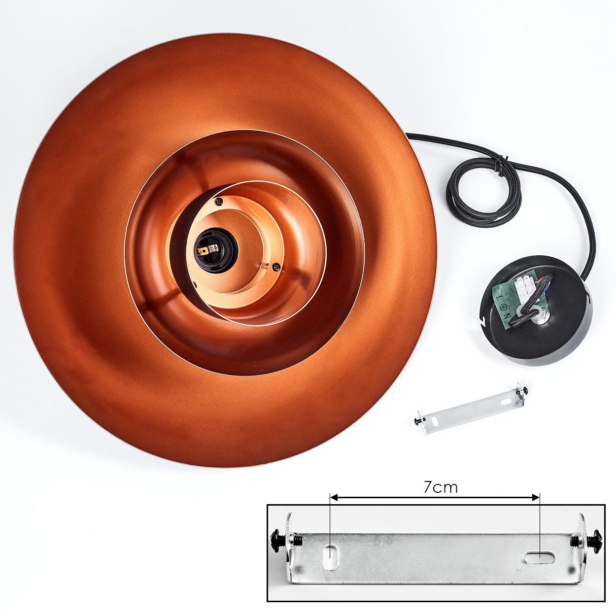 hofstein Hängeleuchte Hängelampe aus Metall in Schwarz/Kupfer, ohne Leuchtmittel, mit rundem Schirm (38 cm), Höhe max. 114,5 cm, 1 x E27 – Bild 5 von 5