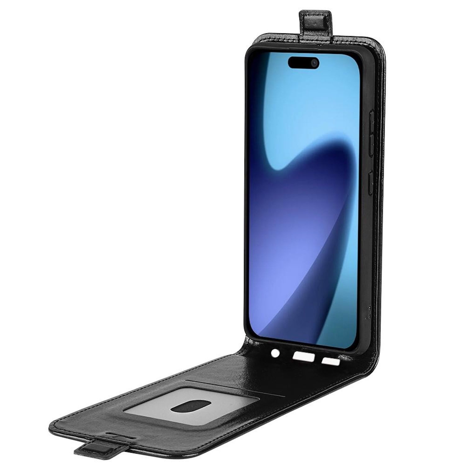 Wigento Handyhülle Für Apple iPhone 17 Air Vertikale Kunstleder Flip Schutz Hülle Schwarz, Vertikales Flip Kunst-Leder Handyhülle mit Kartenfach