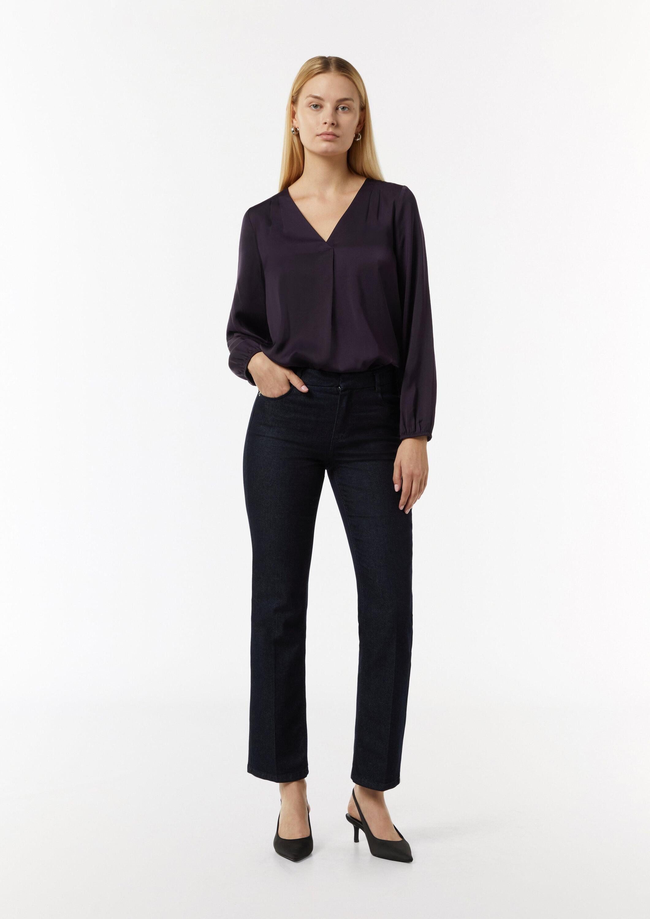 comma Langarmbluse Bluse Satinbluse mit V-Ausschnitt