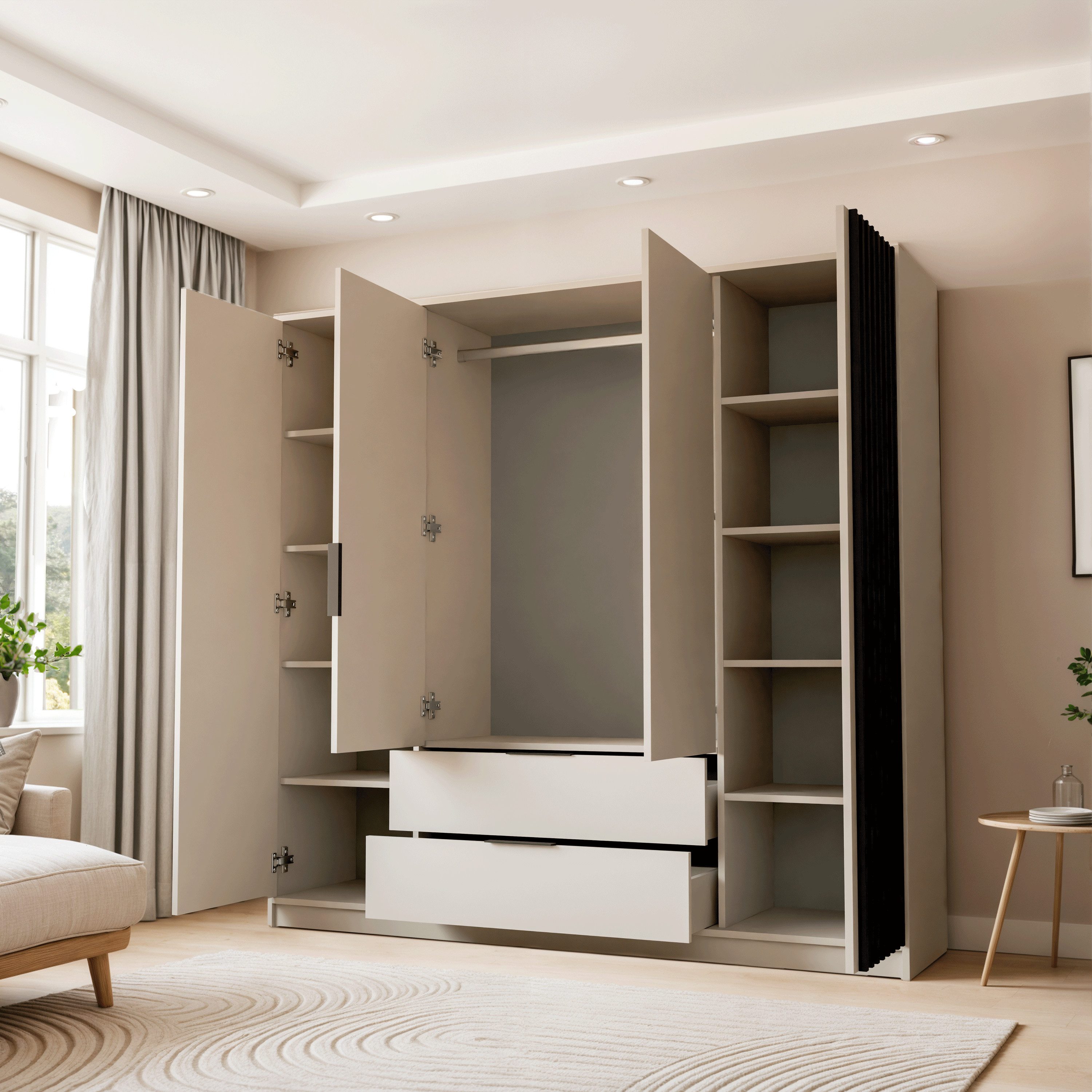 Lookway Kleiderschrank NELA 4D 206 cm Vier­türiger Schrank mit Lamellen Breite: 206 cm