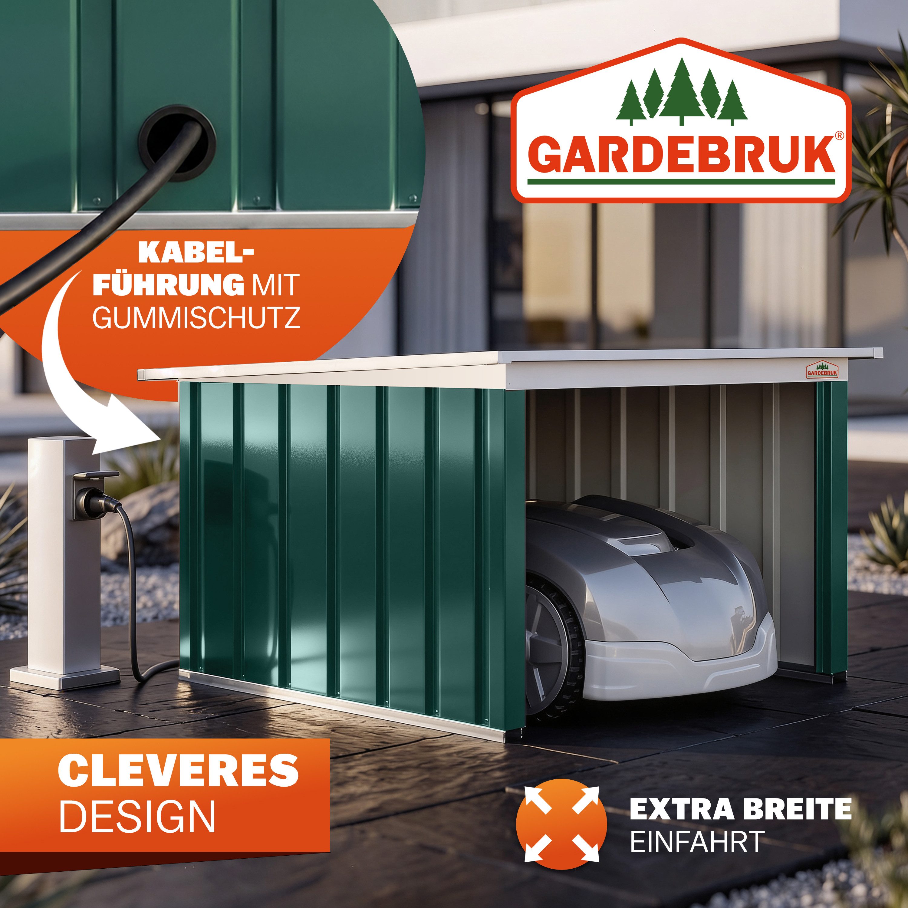 Gardebruk Mähroboter-Garage, Pultdach Metall 89x90x54cm Wetterbeständig Dach klappbar 4x Erdanker
